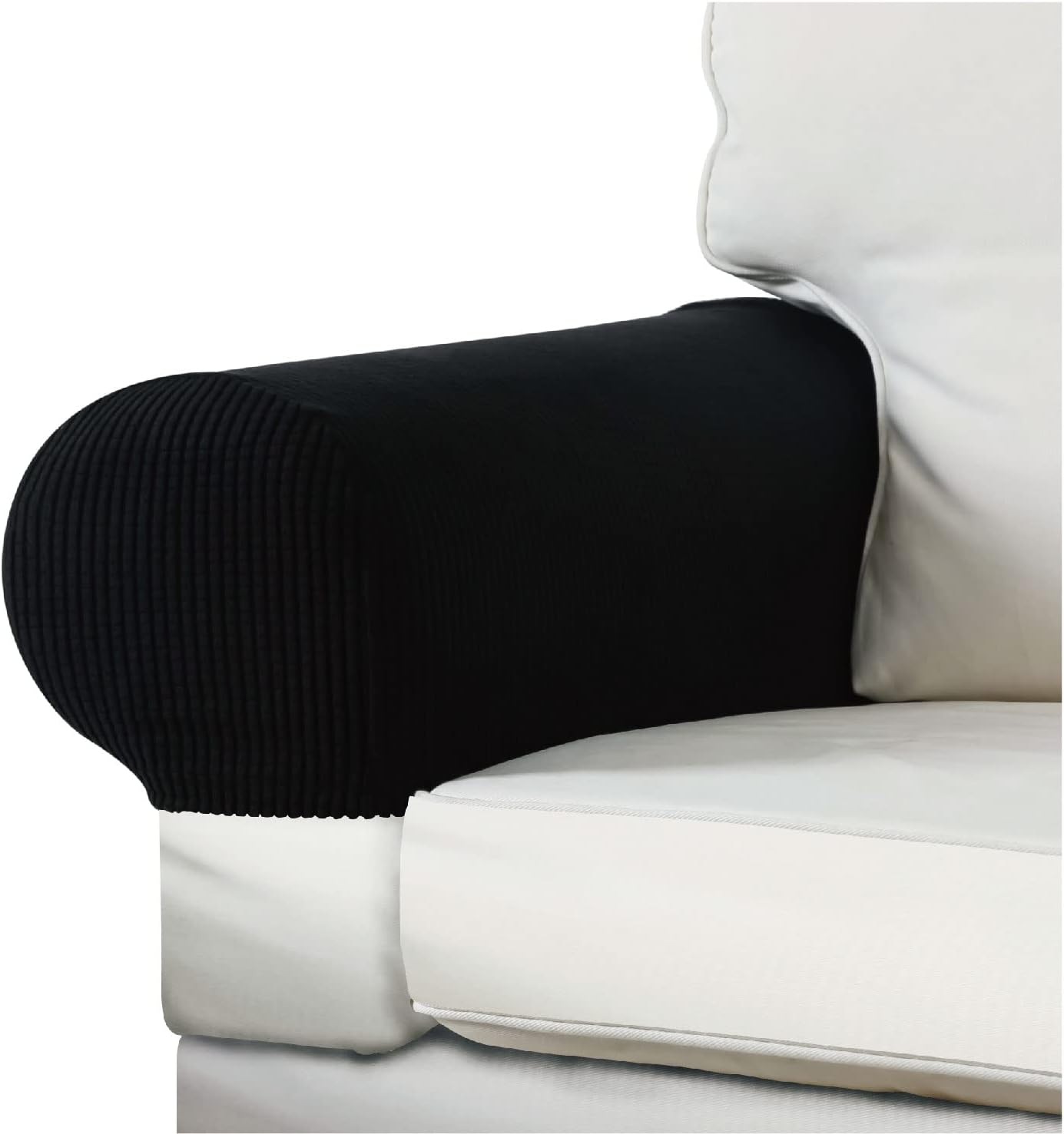 Couch Arm Covers for Chairs Stretch Armchair Cover Polyester Office Chair Armrest Covers for Sofa, Anti-Stain Arm Chair Slipcover Washable Chair Arm Covers Protectors - Black - Pack of 2