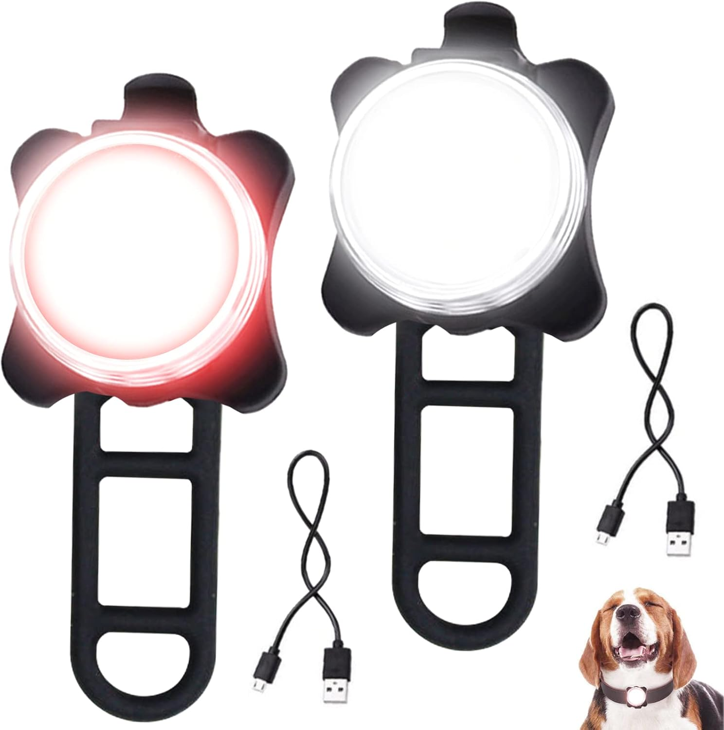 Dog Collar Lights for Night Walking, LED Collar Charm, Dog Night Light, Pet Safety Light for Outdoor, 4 Light Modes, IPX4 Waterproof, USB Rechargable
