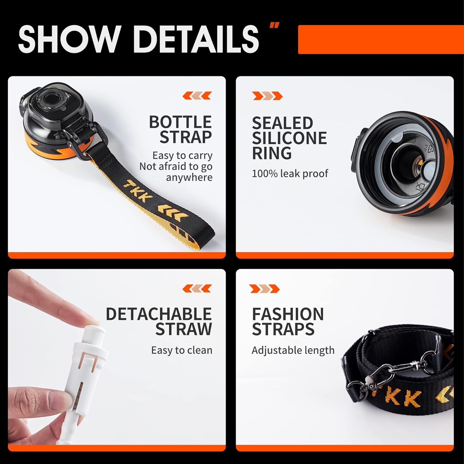 TKK 32Oz Sport Water Bottle with Straw Water Jug with Straw Large Capacity Plastic Water Bottle Dishwasher Safe 1L Water Bottle Jug BPA Free Tritan for Gym Yoga Travel Camping Outdoor Black image number 2