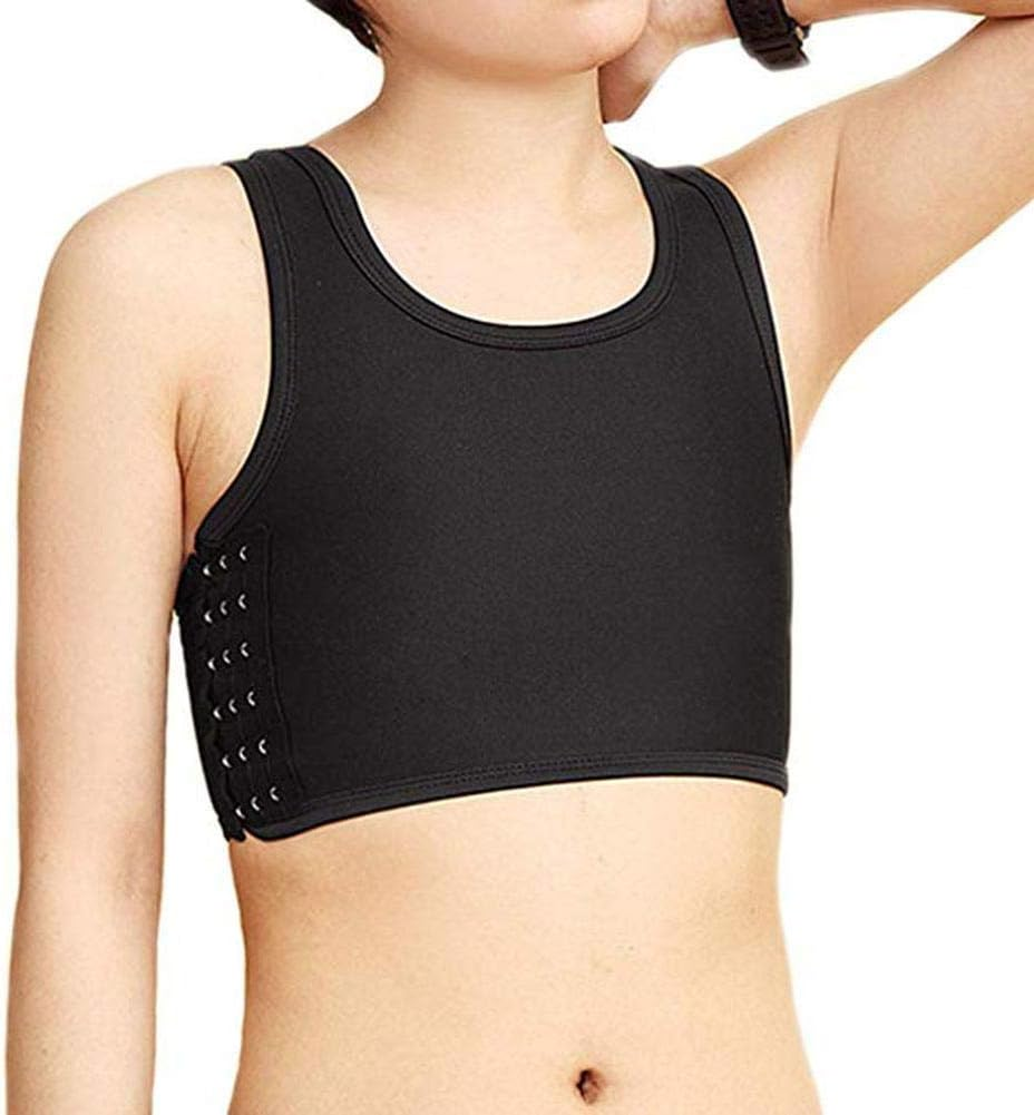 AUXA Women Chest Binder Hook Corset Slim Fit Straps Tank Bra Flat Short Vest Top Sportswear for Lesbian Tomboy Trans Black image number 6