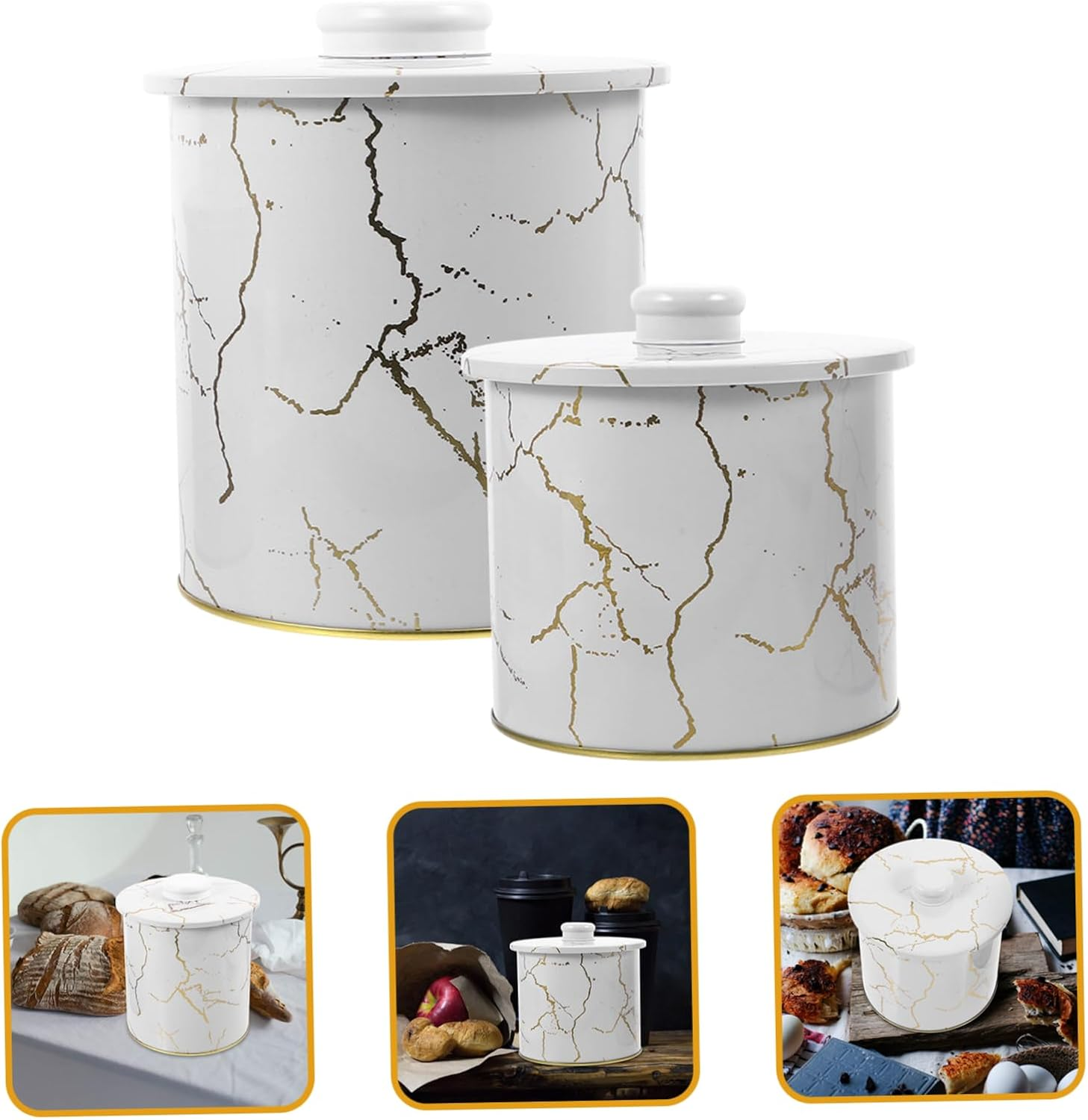 KICHOUSE 2Pcs Iron Bread Storage Box Home Bakery Food Packaging Cake Box for Baking Bread Storage image number 1