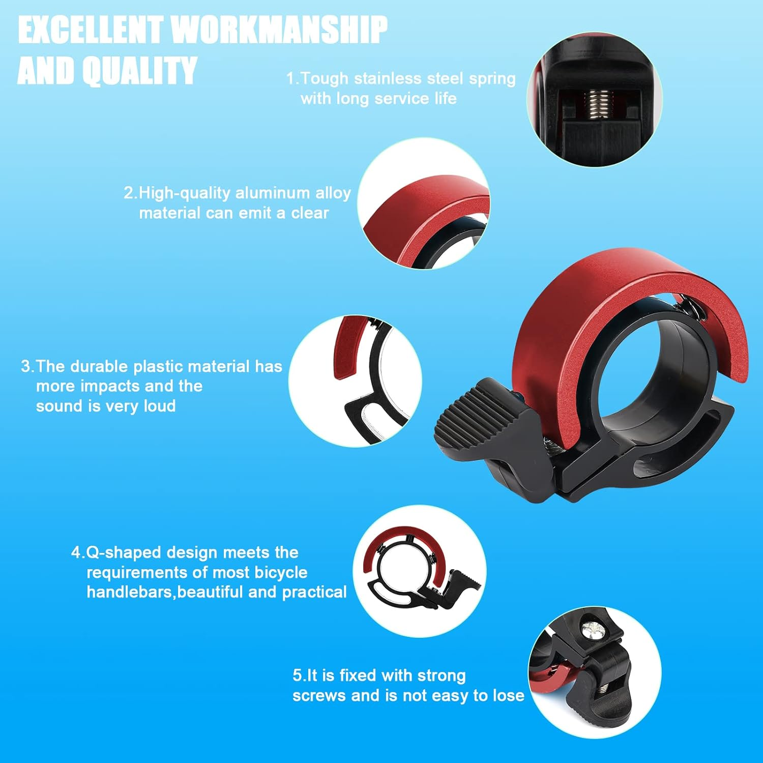 SAVITA 2Pcs Bicycle Bell, Innovative Aluminum Bicycle Ring Q Design Bike Ringer Loud Sound Bike Bell for Electric Bike Mountain Bike, Compatible with 0.875-0.898Inch Bike Handlebar