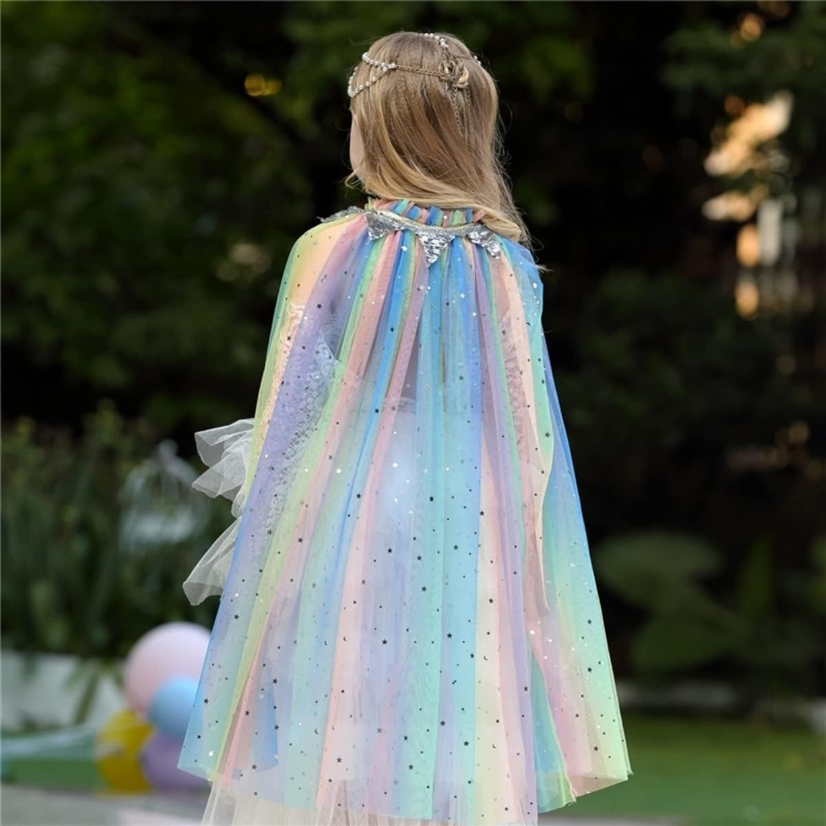 Costume Bay Girls Mermaid Rainbow Sequin Cloak Princess Sparkling Mesh Cape Hooded Cloak Halloween Book Week Dress up Party Birthday Gift Accessory Photoshoot image number 5