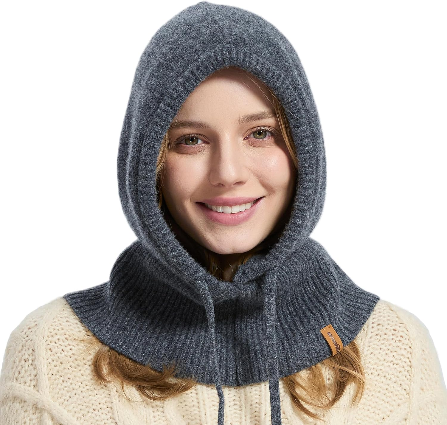ACUSHLA 100% Merino Wool Balaclava for Women & Men Winter Warm Knit Hooded Scarf Hoodie Hat and Scarf Set in One