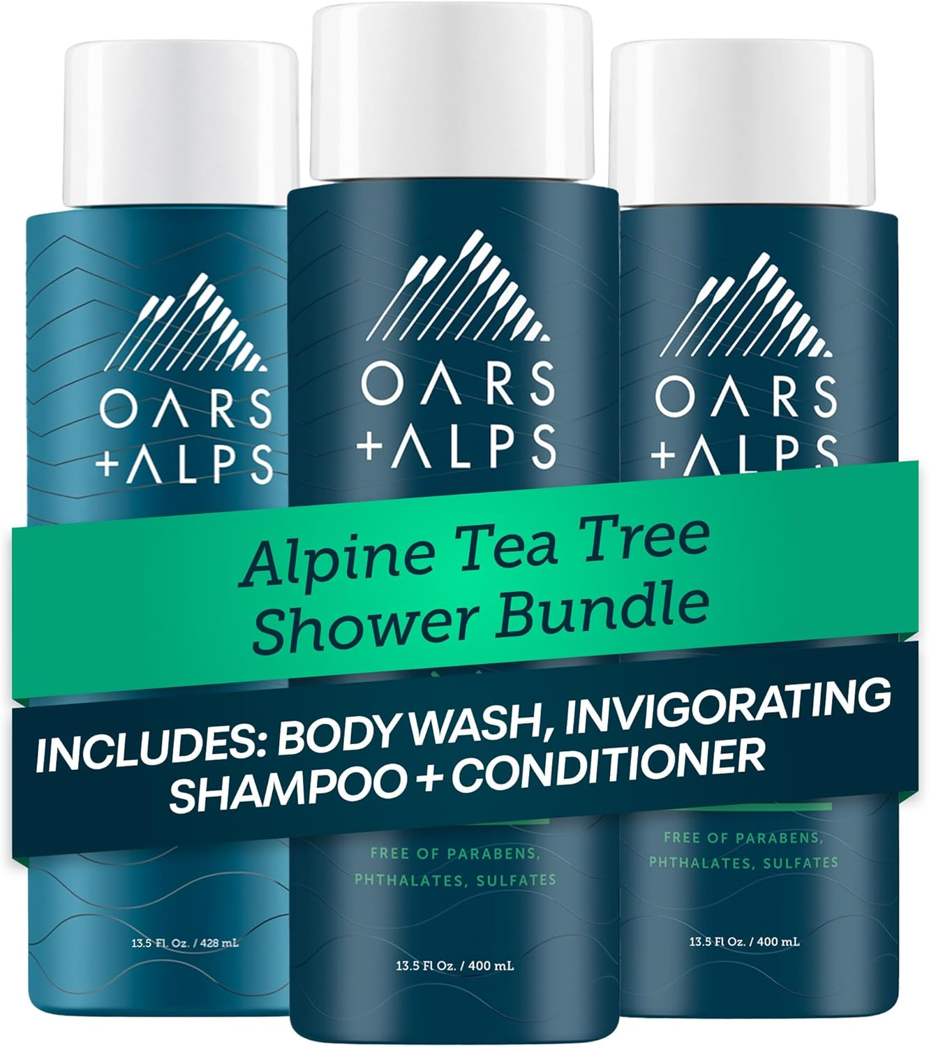 Oars + Alps Men'S Sulfate Free Hair Shampoo, Conditioner, and Body Wash Kit, Moisturizing Skin Care Infused with Witch Hazel and Tea Tree Oil, Alpine Tea Tree Scent image number 4