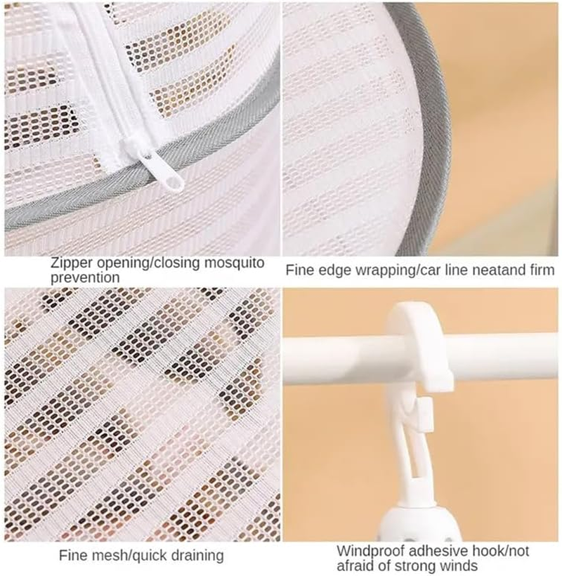 AIMALL 2-Layer or 3-Layer Foldable Drying Net &ndash; 27.6 X 19.7 Inch Hanging Mesh Basket for Vegetables, Fish, and Dry Goods, Fly-Proof with Windproof Hook - 2-Tier image number 6