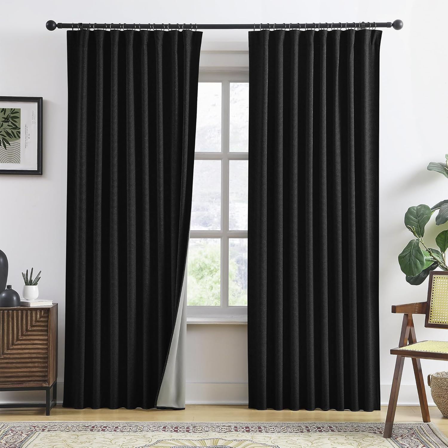 RAIN CITY 94 Inch Long Sun Blocking Curtains with Hooks Linen Blend,Custom Made Blackout Drapes for 90-96 Inch Tall Window,Pinch Pleat for Traverse Rods Floor to Ceiling Track 50 Wide 2 Pack