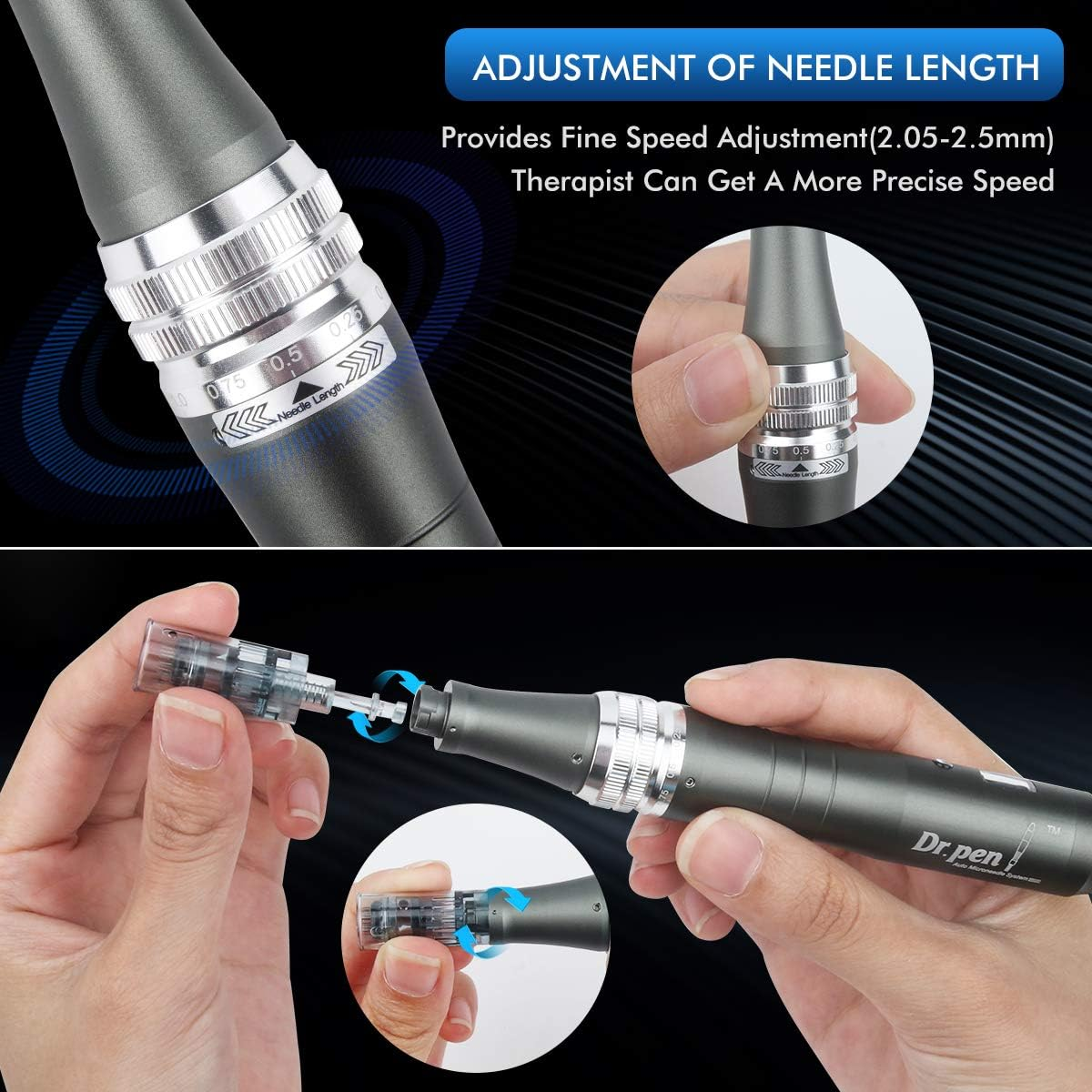 Dermapen Ultima M8 Microneedling, Dermapen Electric Pen Wireless M8 Micro Needle with 36PIN X1, 11PIN X1 and Nano round X1 Needles & Storage Box for Wrinkles, Strips, Nardes and Hair Loss