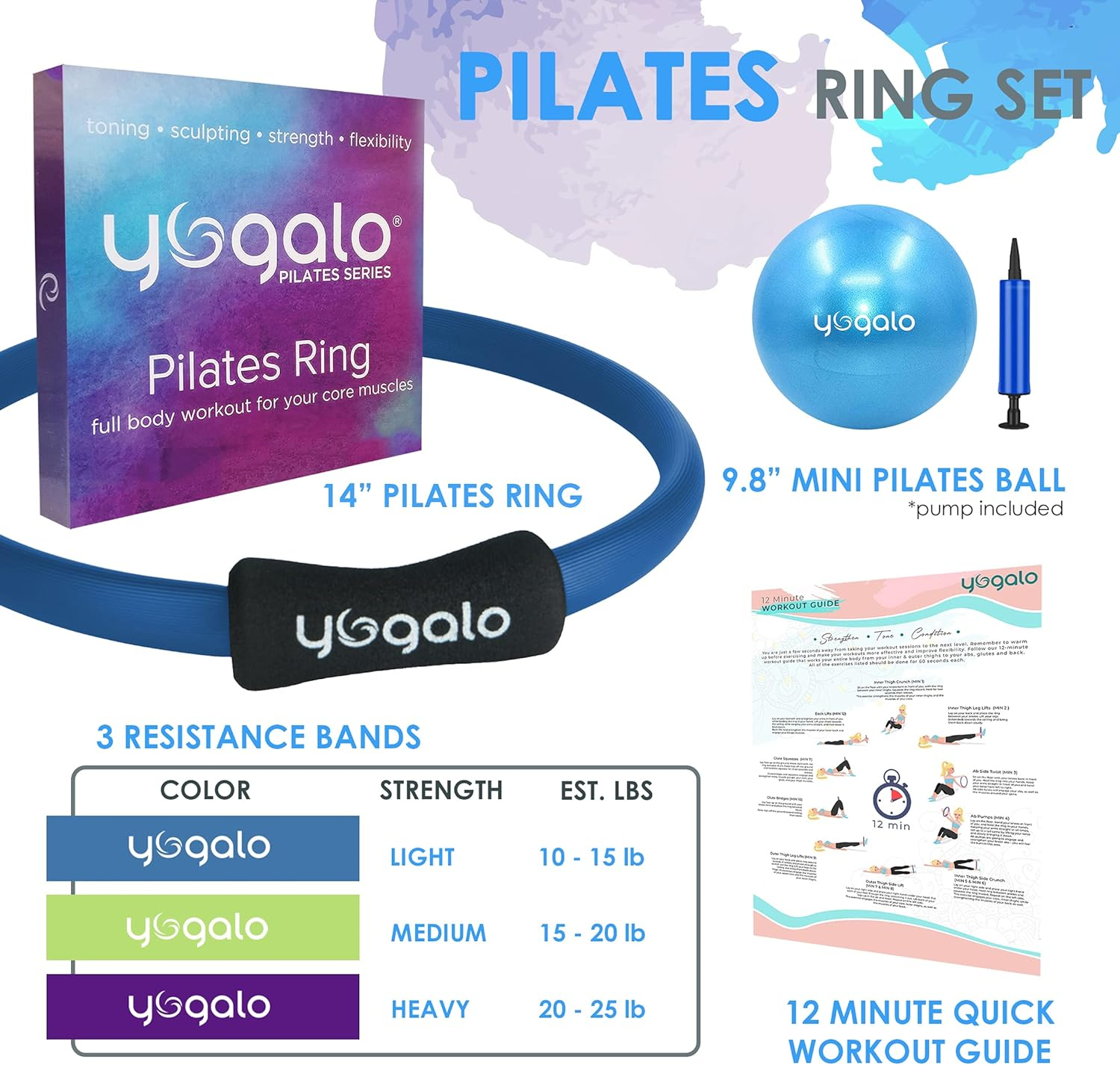 Yogalo Pilates Series Pilates Ring - Toning, Sculpting, Strength Flexibility, Power Resistance Exercise Circle, Thigh Toner, Fitness Magic Circle, 14 Inch Dual Grip Ring - Blue image number 5