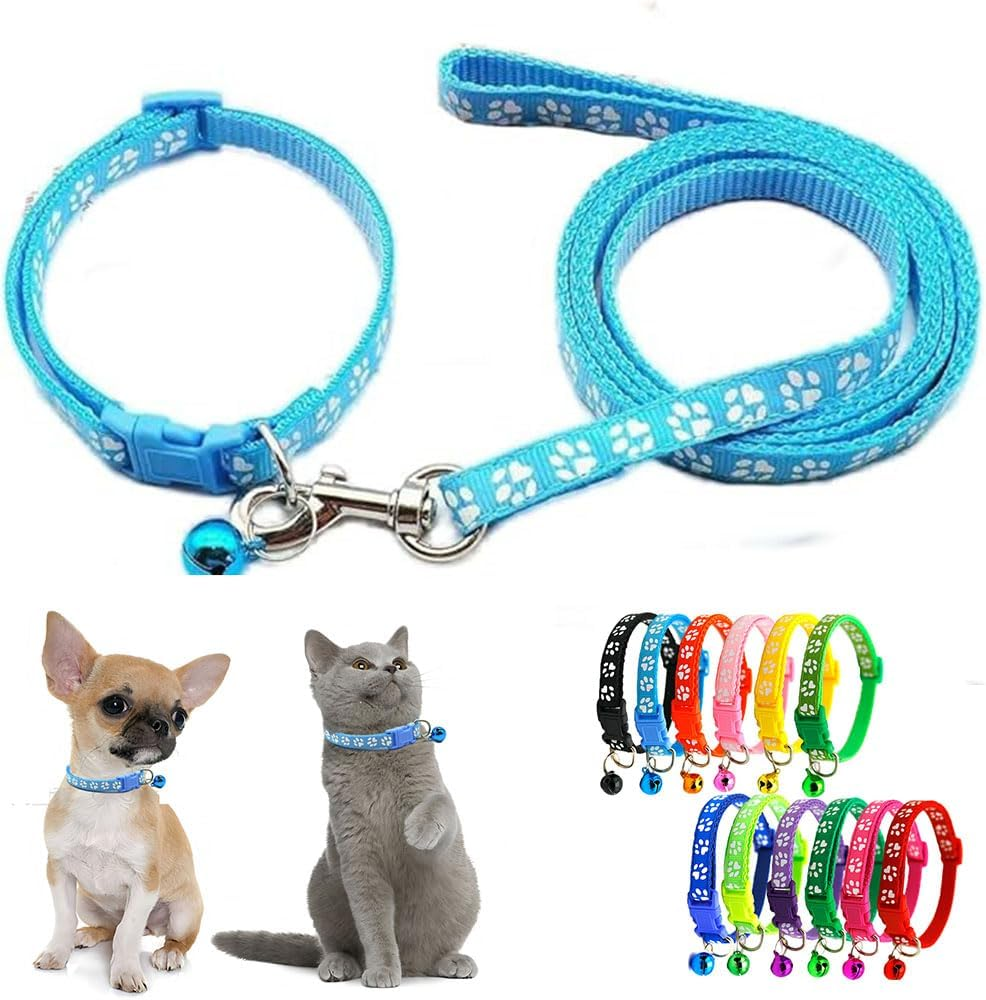 Yellow Small Cat Collar with Bell,Nylon Basic Reflective Puppy Collars Paw Print for XXS Xs Small Dog Pet Animal Litter Tiny Kitten Girls