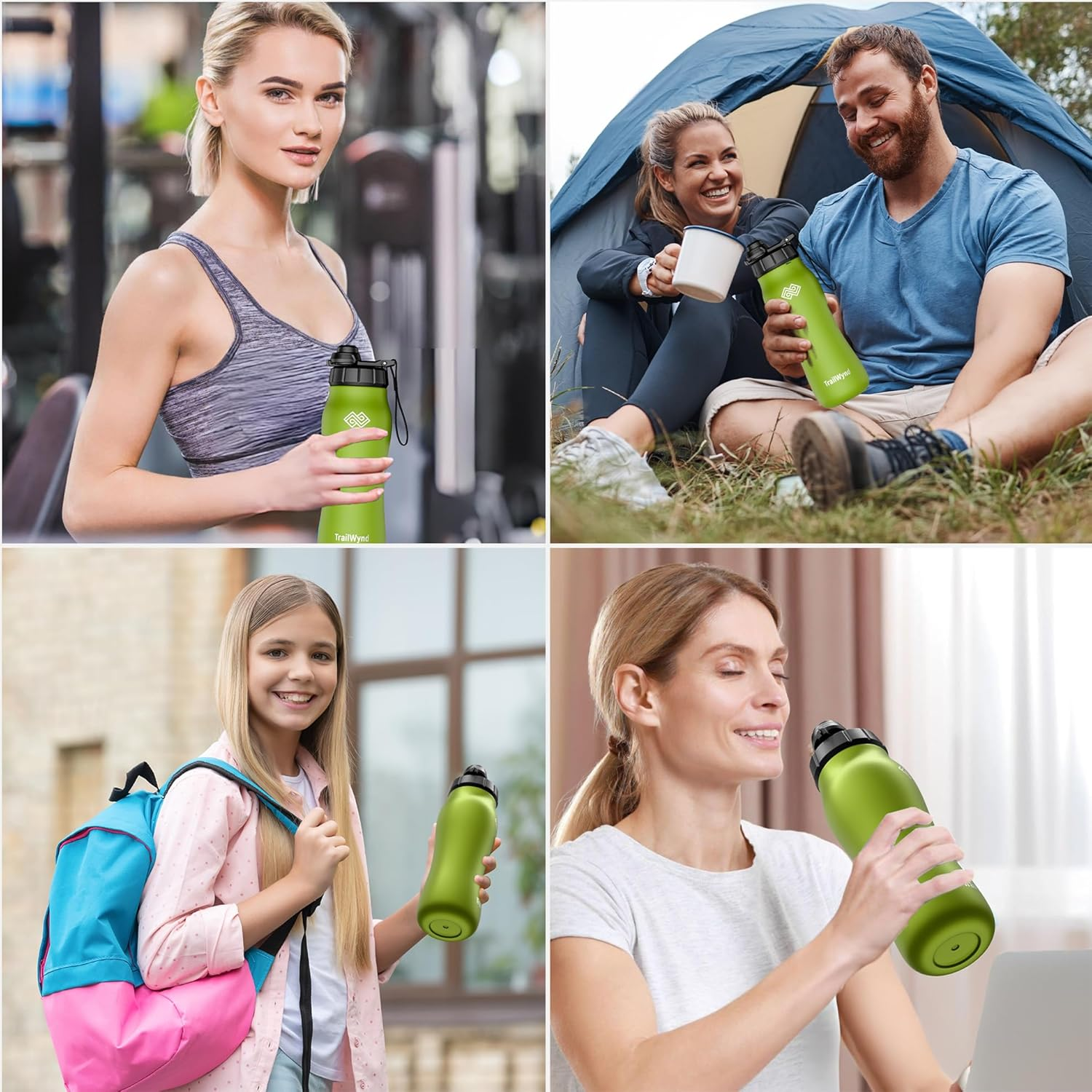 Insulated Stainless Steel Water Bottle, 24 Hours Cold, 12 Hours Hot, Leak-Proof, Powder-Coated Finish, 24Oz (Green)