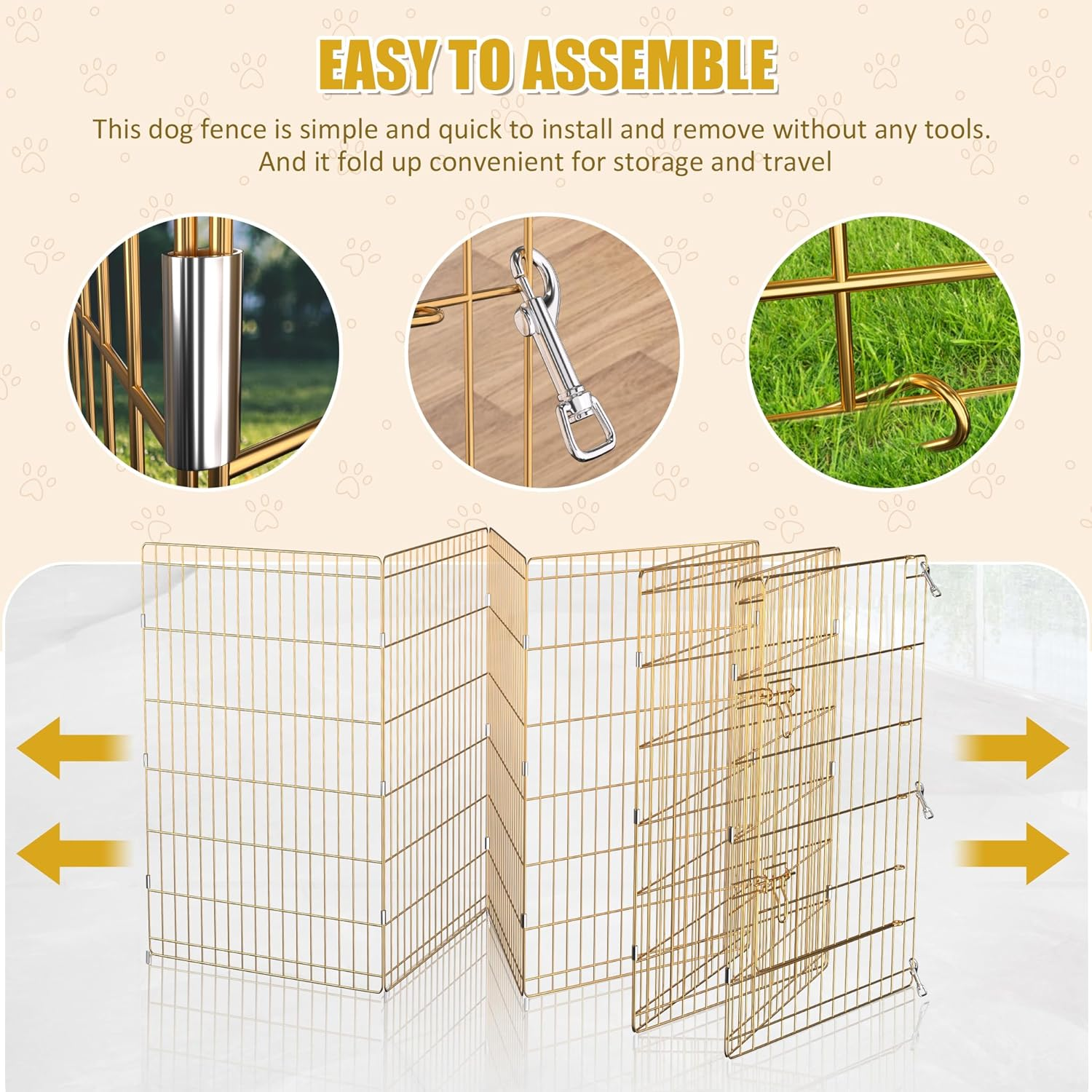 Artmeer Pet Playpen Puppy Kennels Dog Fence Exercise Pen Gate Foldable Dog Crate 8 Panels 36 Inch Options Ideal for Animals Outdoor Indoor (Gold 24''X36'') image number 1