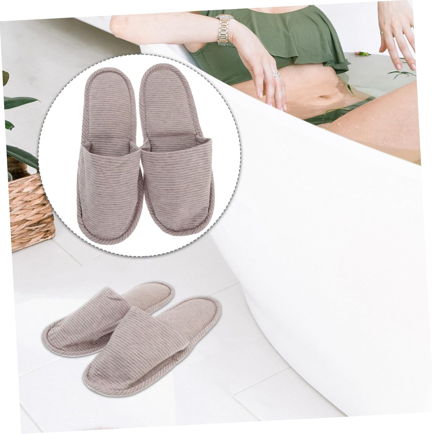 1 Pair Portable Foldable Slippers Storage Bag Lightweight Cotton Slippers Open Toe Soft Sole Suitable for Hotel and Travel White image number 5