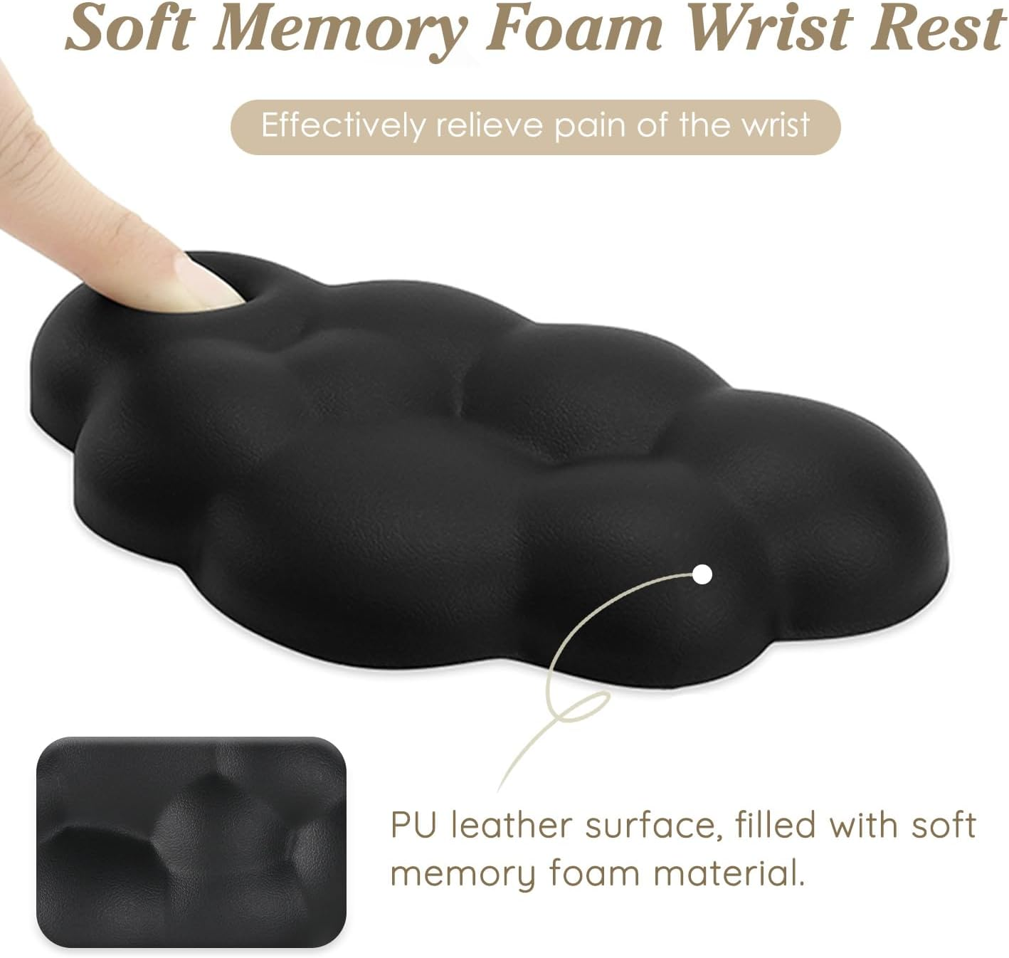 Cloud Wrist Rest Cushion for Mouse Ergonomic Soft PU Leather Memory Foam Wrist Pain Relief Mouse Wrist Support Pad with Anti-Skid Base for Office School Home Laptop & Computer Mouse (Black) - Black image number 6