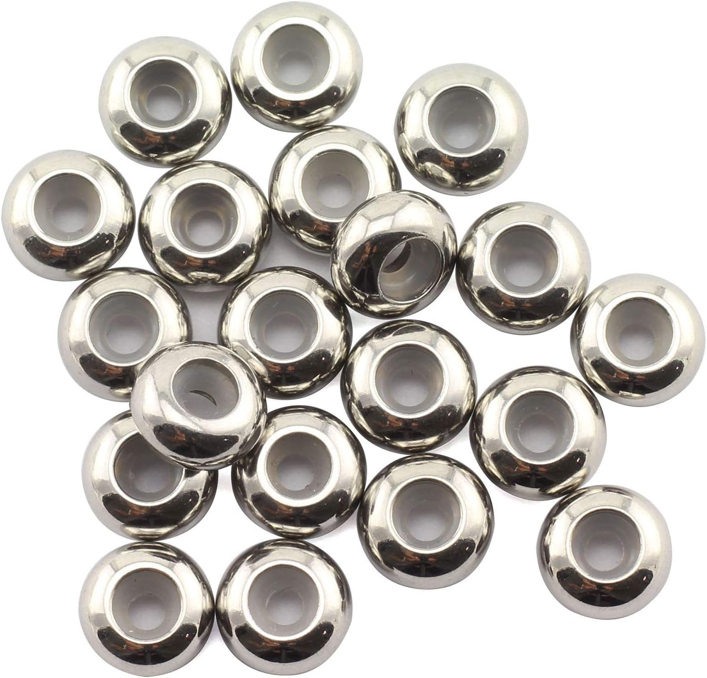 Tegg 20Pcs 6Mm Stainless Steel Insert Rubber Stopper Positioning Spacer Beads for Bracelet Necklace DIY Crafts Making Jewelry Findings Accessories 3Mm Hole 1.2Mm Height Flat Loose Beads Silver image number 3