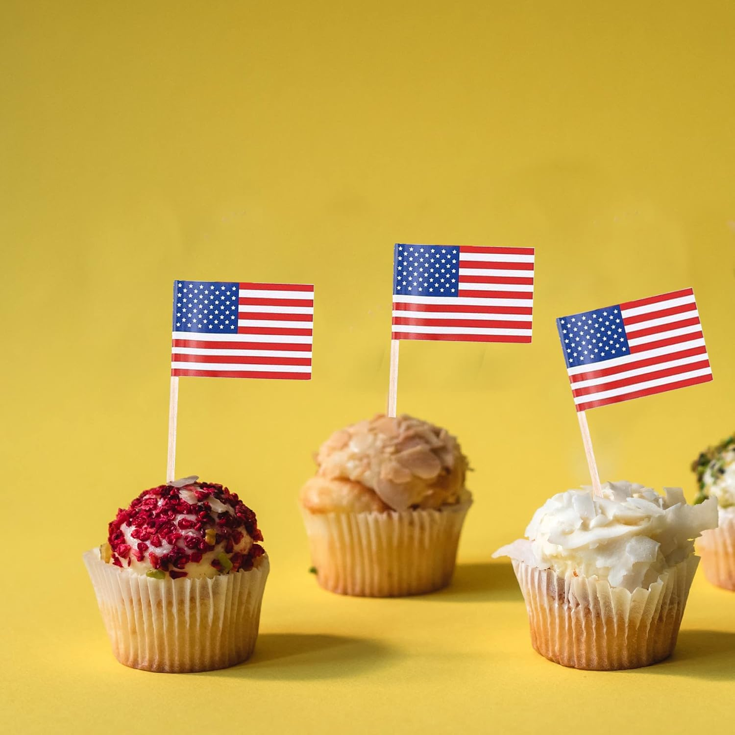 100PCS American Flag Cake Topper,Usa National Flag Cupcake Stand for Party Decoration Supplies image number 4