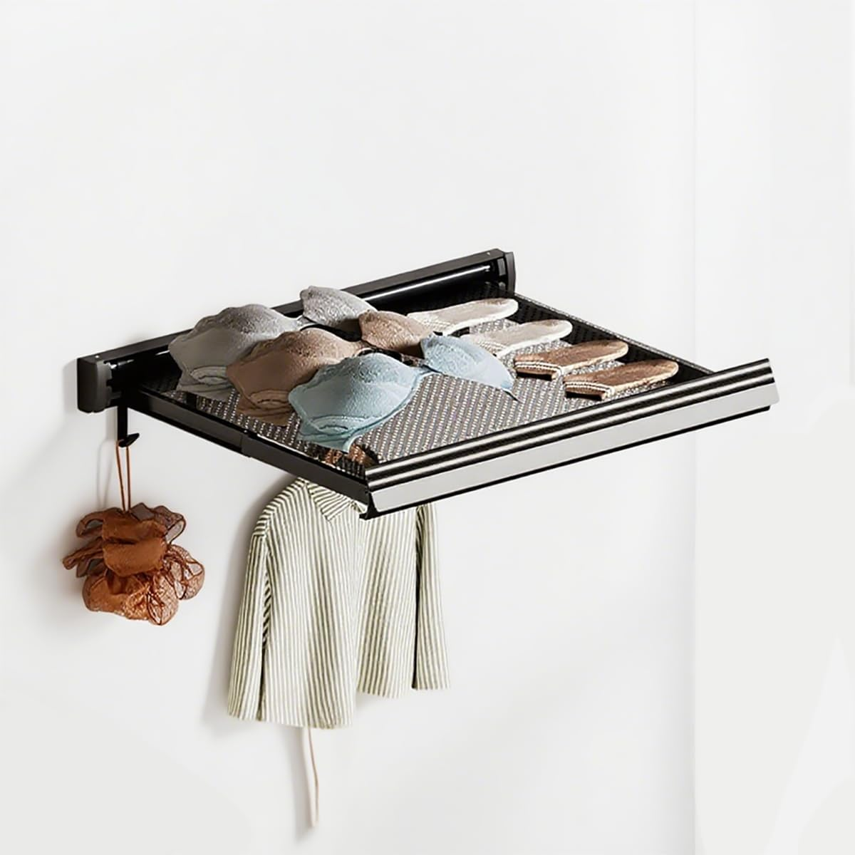 CLOUDSEASON Bathroom Clothes Hanger Adjustable Drying Rack Peel-And-Stick Installation - Wet/Dry Separation Design - Multi-Purpose Clothes and Shoes Drying Rack - 2 Size Options (44Cm 6 Hooks) image number 1