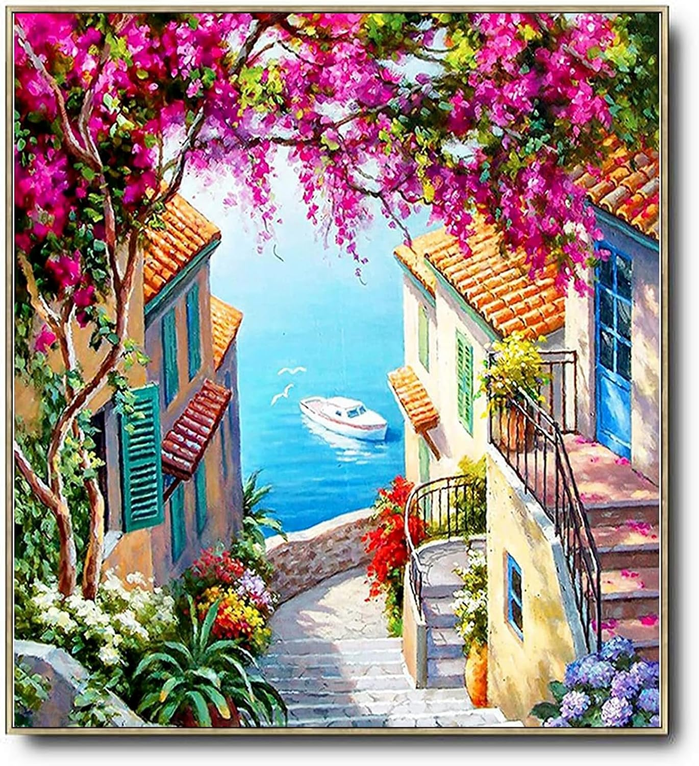 Adult Digital Oil Painting 19.69X15.75 Inches DIY Nature Painting Set Graffiti Set Digital Paint Canvas Digital Oil Painting for Home Decoration for Beginners (Seaside Town)