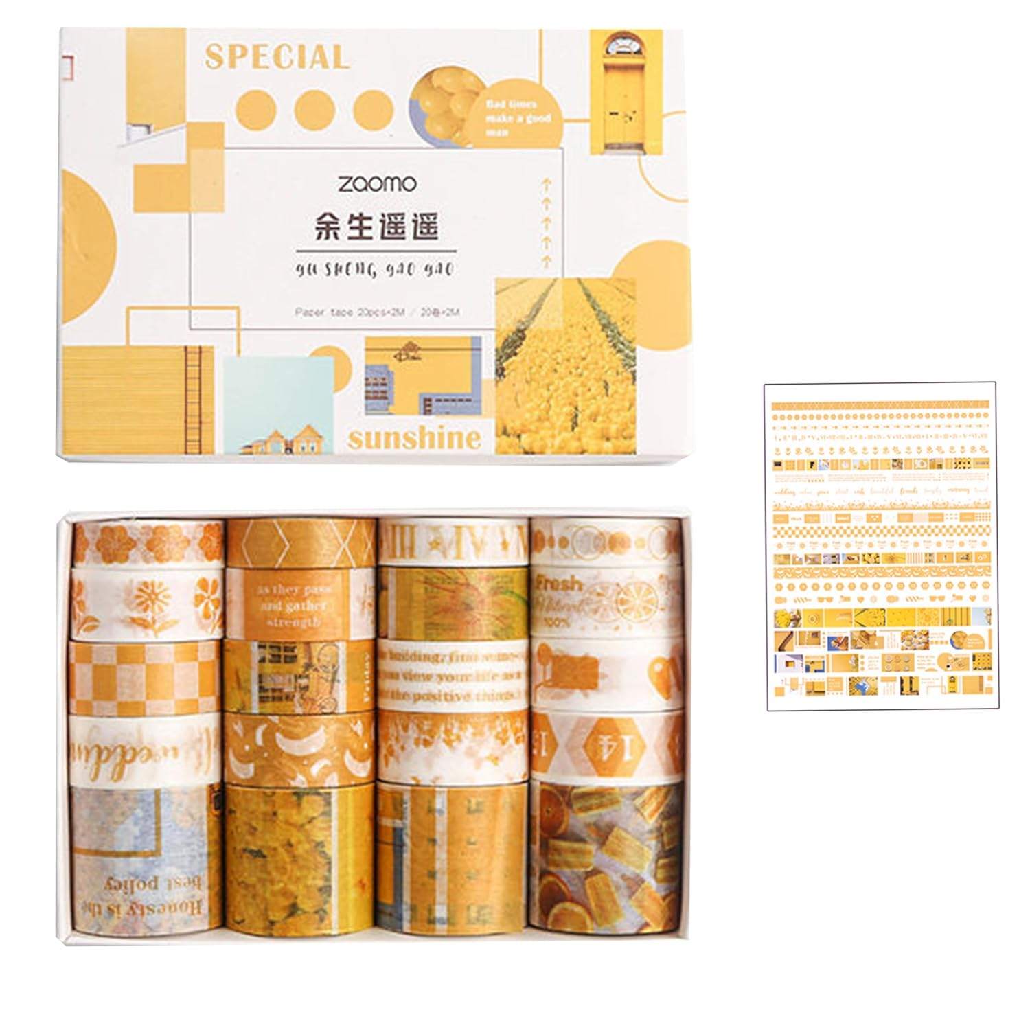 Decorative Washi Tape Set, 20 Rolls, Vintage Style for Crafts, Journals, Scrapbooks