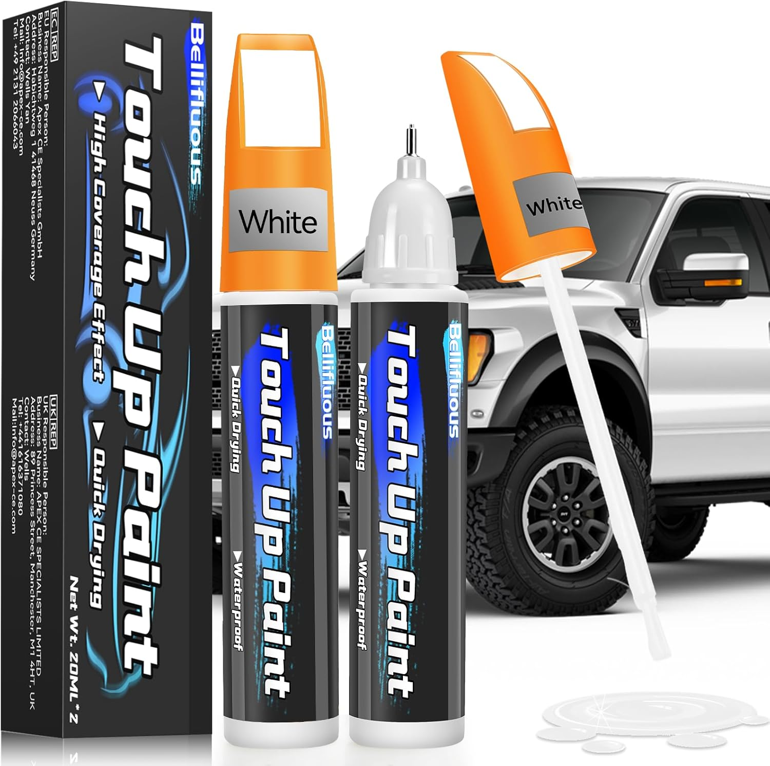 Bellifluous Car Scratch Remover, Touch up Paint Pen, 2 Packs White Car Paint Touch Up, 2 in 1 Auto Paint Scratch Remover Pen, Quick Drying Cars Scratch Repair Pen for Covering and Repairing Scratches image number 4