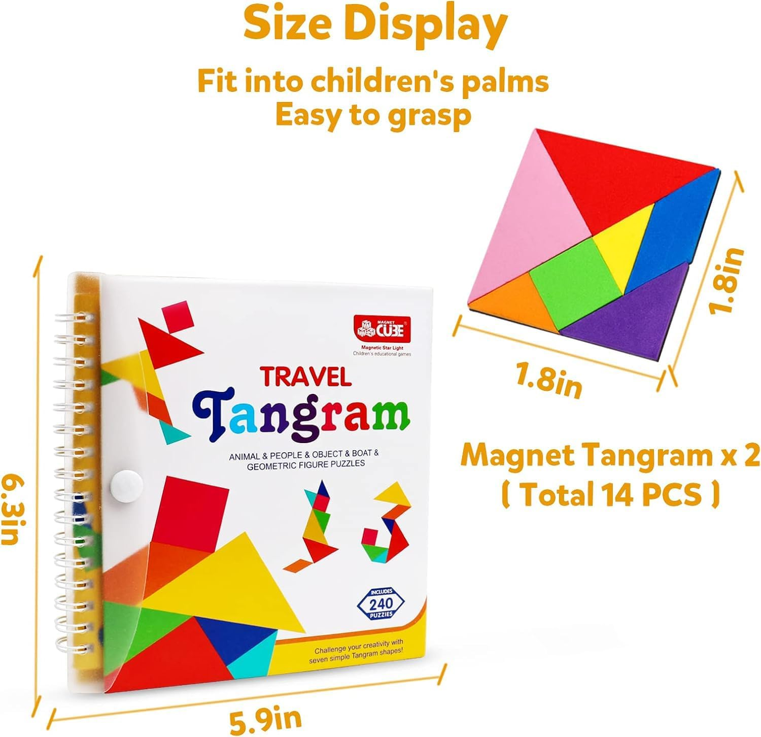 Travel Tangram Puzzle with 2 Set of Magnetic Tangram - Road Trip Tangoes Jigsaw Shapes Dissection Games with Solution - IQ Book Educational Toy Brain Teaser Kid Adult Challenge
