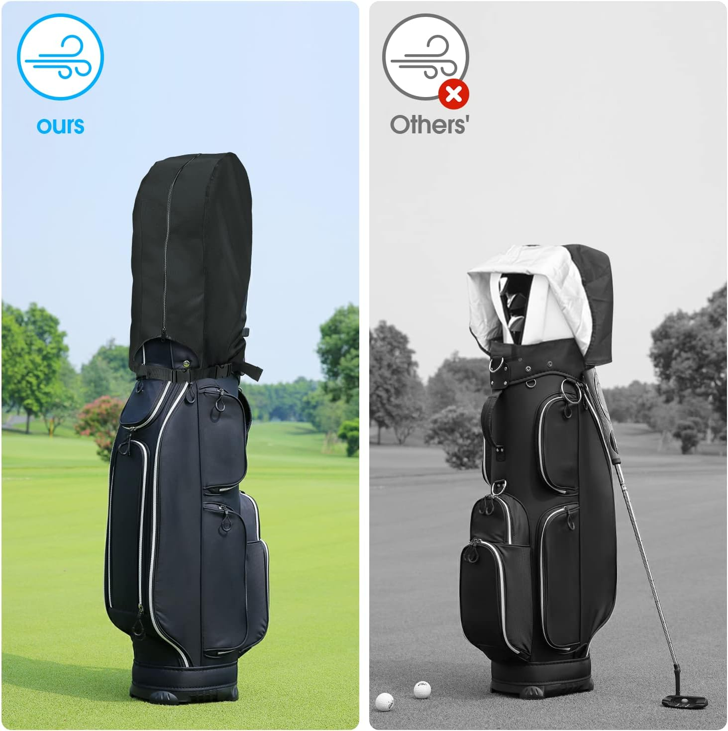 Rilime Golf Bag Rain Cover - Waterproof, Durable Golf Bag Cover for Men & Women, Suitable for Stand Bags & Cart Bags, Black, Adjustable Strap, 13" L X 20" H image number 5
