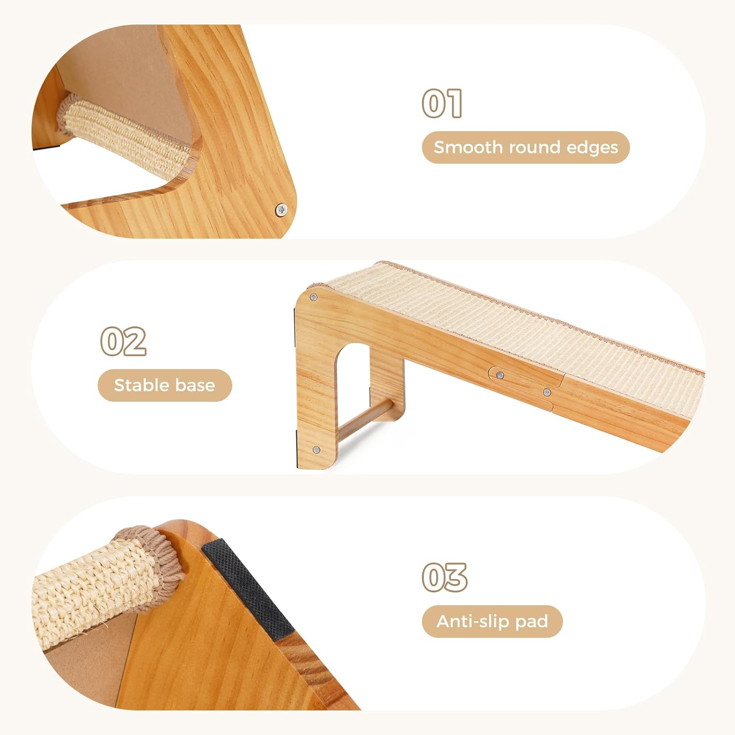 Avont Sisal Cat Scratcher, 24.8 Inch Vertical L-Shaped Large Scratching Board with 110&deg; Angled Ramp for Indoor Cats, Durable and Mess-Free -Nature image number 5