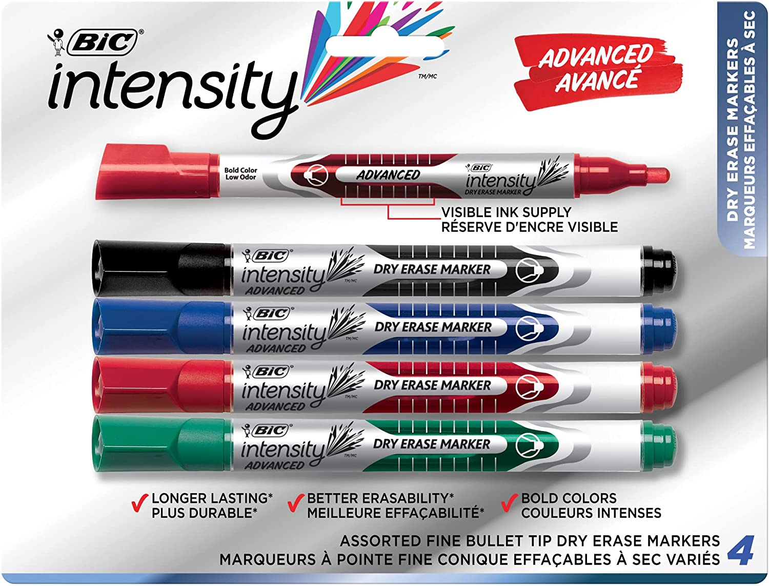 BIC Intensity Advanced Whiteboard Markers, Dry Erase Chisel Tip, Bulk Pack of 4, Low Odour, Non Toxic, Soft Grip, Black
