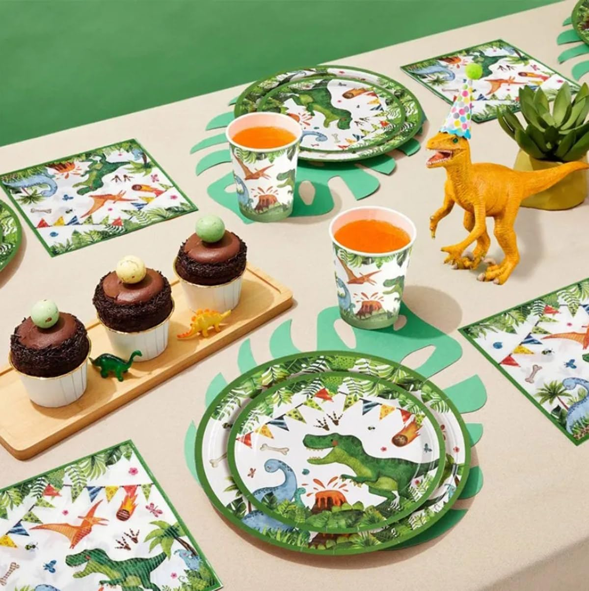 Dinosaur Disposable Tableware Set Roar Dino Tablecloth Plates Cups and Napkins for Birthday Party Decorations image number 2