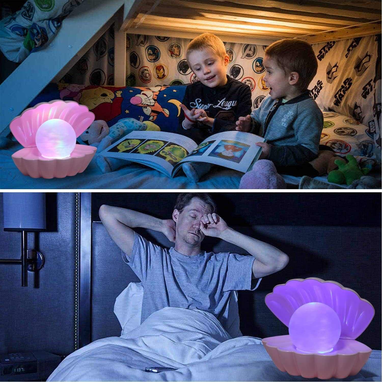 LKUA Shell Pearl Beach Themed Night Light, RGB 8 Colors Changing Mood Shell Pearl Lamps, Bedside LED Clamshell Portable Night Lights for Bar (Pink) image number 3