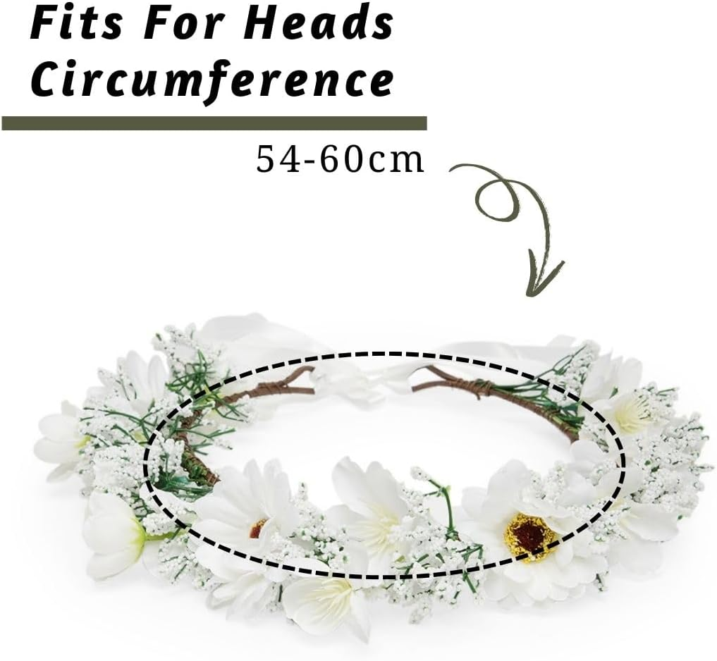Radhu & Kabby Tiara for Women | Flower Head in White Colour | Elegant Floral Crown Headband for Birthdays, Photoshoots, and Special Occasions | Adjustable Hair Accessory image number 1
