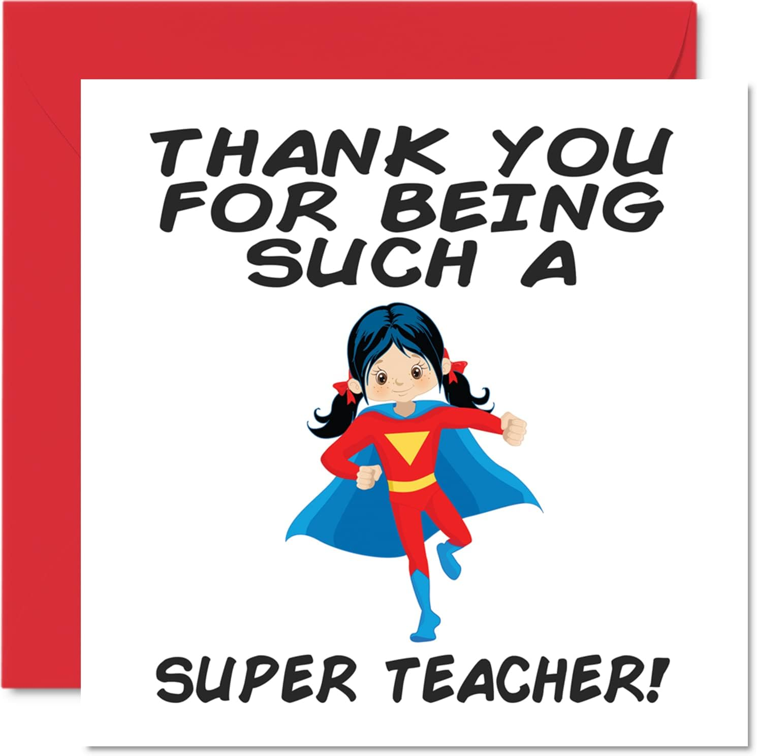 Teacher Thank You Cards - Super Teacher Female - Thankyou Cards for Teacher Her or Him, Humorous Teacher Appreciation Card, 145Mm X 145Mm Thank You Greeting Cards for Teachers Gifts