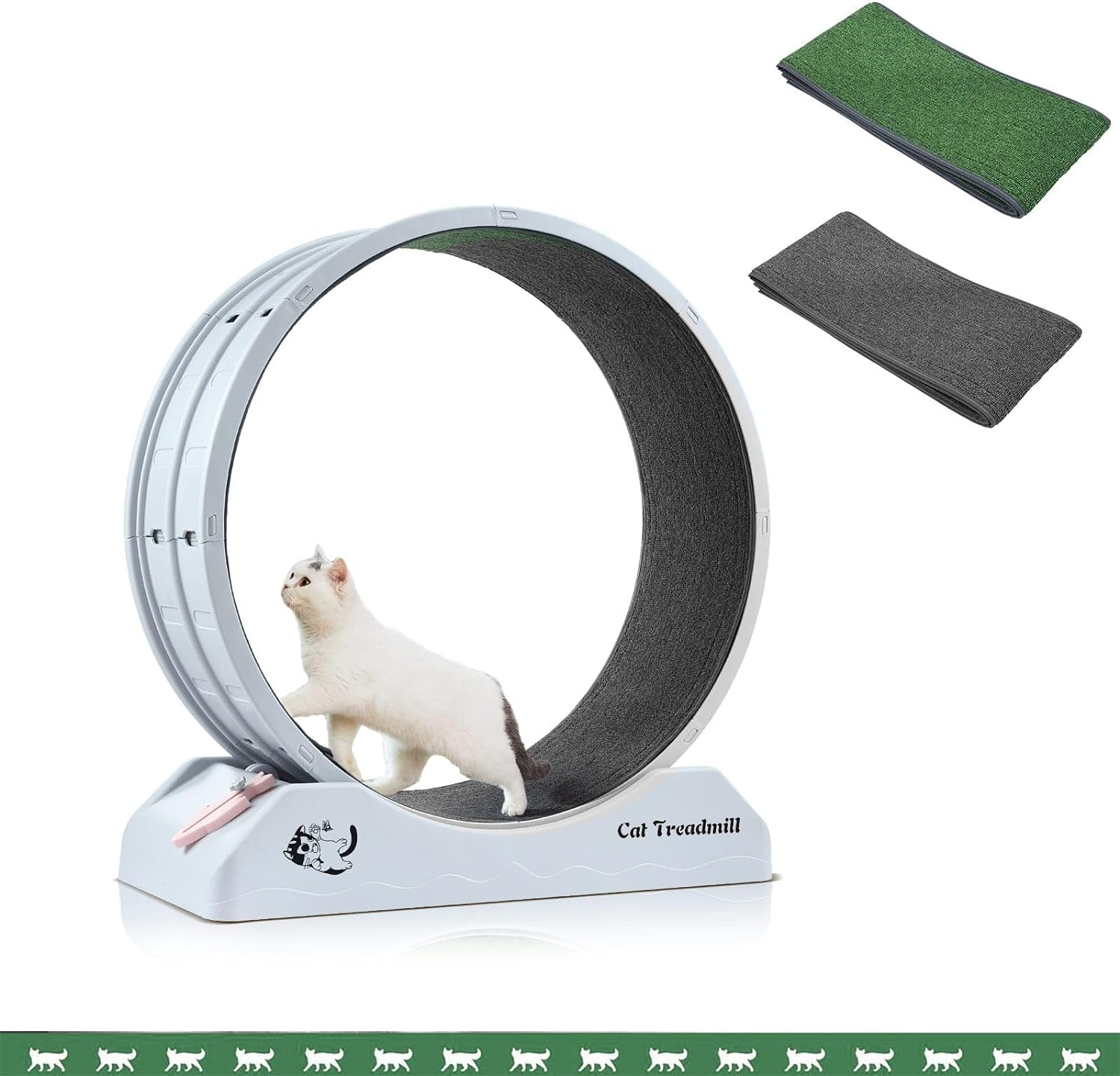 Pet Scene Cat Wheel Running Toy Exerciser Fitness Workout Treadmill Machine Indoor Feline Spinning Walking Training Circle Plastic,With 2PCS Run Surface