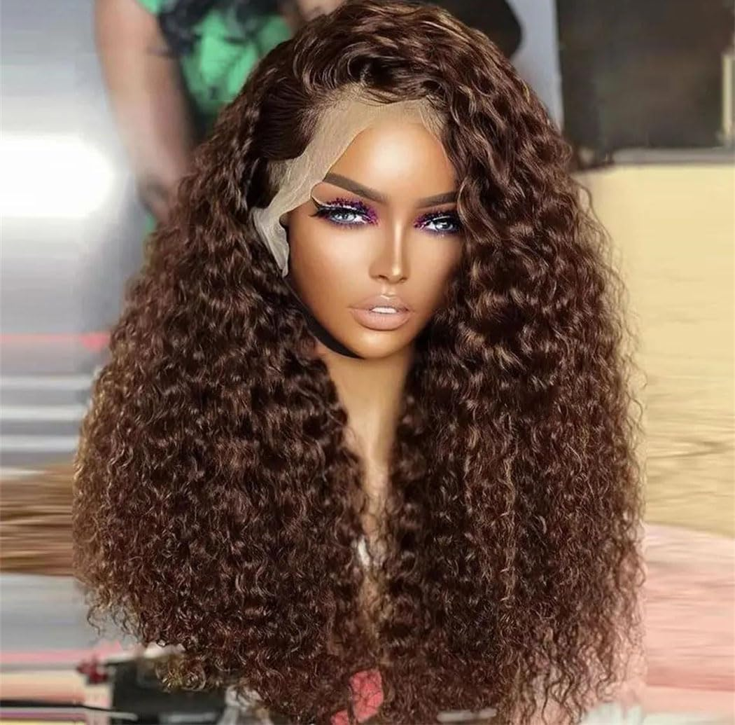 Women 20-40 Inch Deep Wave Lace Front Human Hair Wig Curly Water Wave Brazilian Long Wig for Wedding Party(13X4 Frontal Wig,26In#250)