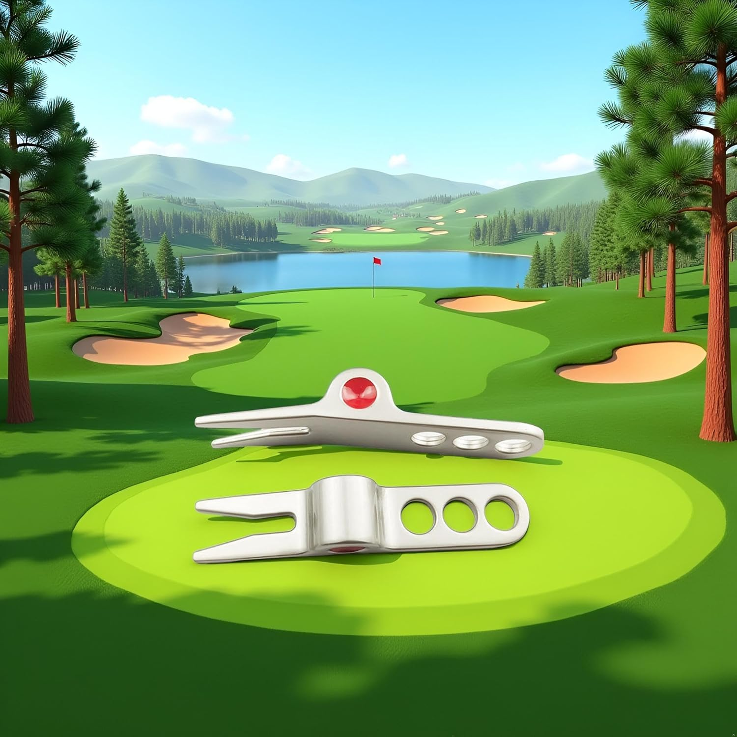 Calsgkspray 1 Pc Silver Golf Ball Fork Pivot Divot Repair Tool Compatible Divot Tools, Golf Divot Tools, On-Course Accessories image number 2