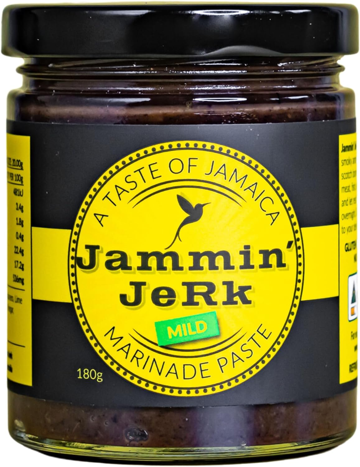Jammin' Jerk MILD Marinade 180G: Delicious Award Winning Gourmet Jamaican Style Jerk Marinade Paste, Made in Small Batches, Non-Gmo, All Natural, No Preservatives, Gluten Free with Pimento(All Spice) and Lashings of Habaneros in Every Jar Bringing You the Warmth of the Caribbean plus Savoury Goodness, Antioxidants, and Lower Salt for a Better Healthier You image number 4