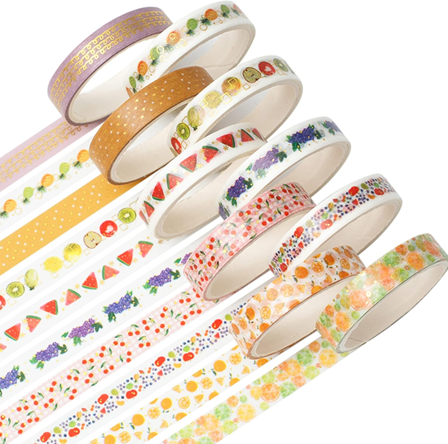 YUBBAEX 10 Rolls Sparkling Washi Tape Set 8Mm Skinny Gold Foil Decorative Masking Washi Tapes for Bullet Journal,Scrapbook, Planner, DIY Crafts (Party Elements) - Flower image number 2