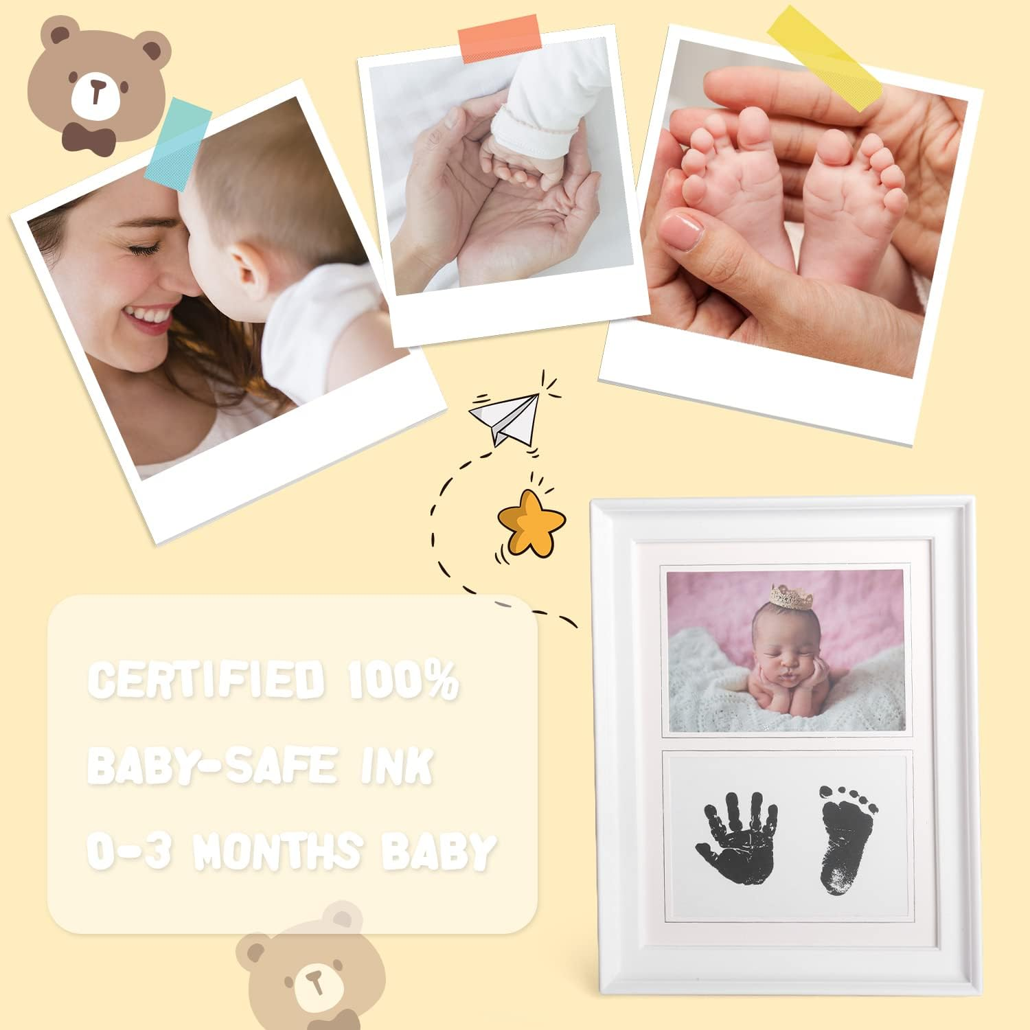 Baby Gift Set, Baby Shower Gifts for Girls Boys, Bear New Baby Gift Basket Include Newborn Rattle Blanket Wooden Keepsake Milestone Cute Bibs Socks Greeting Card, Baby Gift Essentials Stuff image number 5