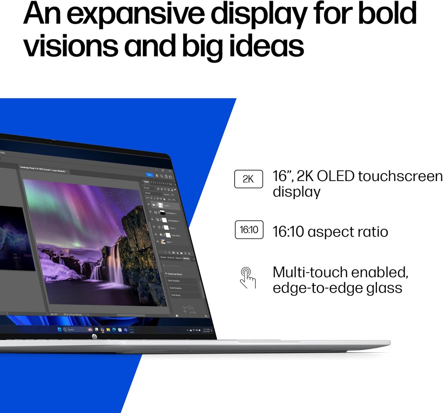 HP Omnibook 5 Next Gen AI 16" Laptop, 2K OLED Display, Qualcomm&reg; Snapdragon&reg; X Processor, 16GB RAM, 512GB SSD, Windows 11 Home, Glacier Silver, C42DWPA image number 1