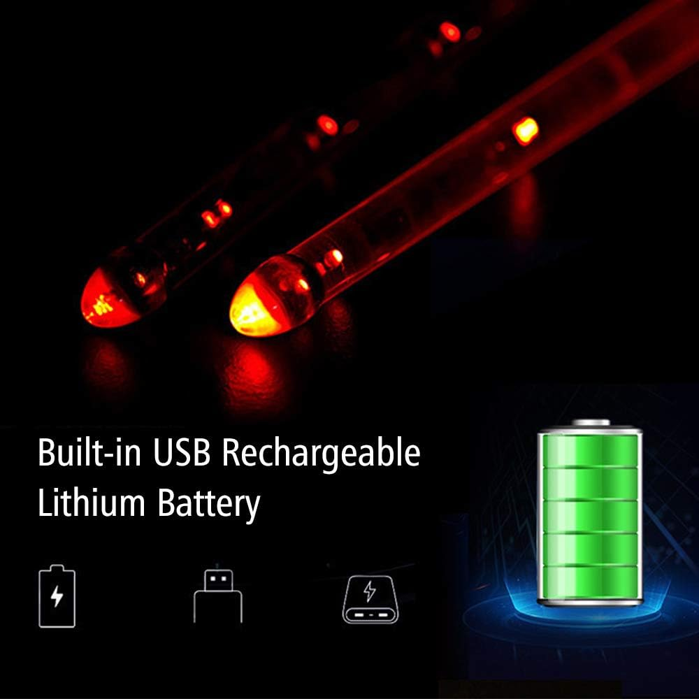 Drumstick, LED Light up Drumsticks Jazz Drum Sticks 15 Gradient Colorful Lights USB Charging with On/Off Switch Drumstick Drum Set Accessories image number 2