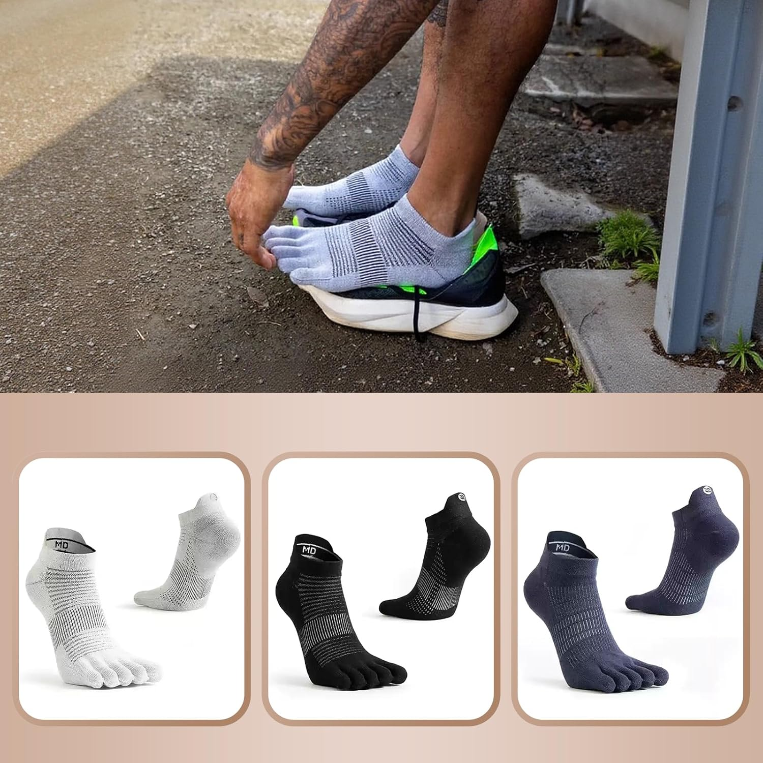 Viiotu 3 Pairs Toe Socks for Women Men,Coolmax Five Finger Running Socks,High Performance Athletic Toe Socks No Show