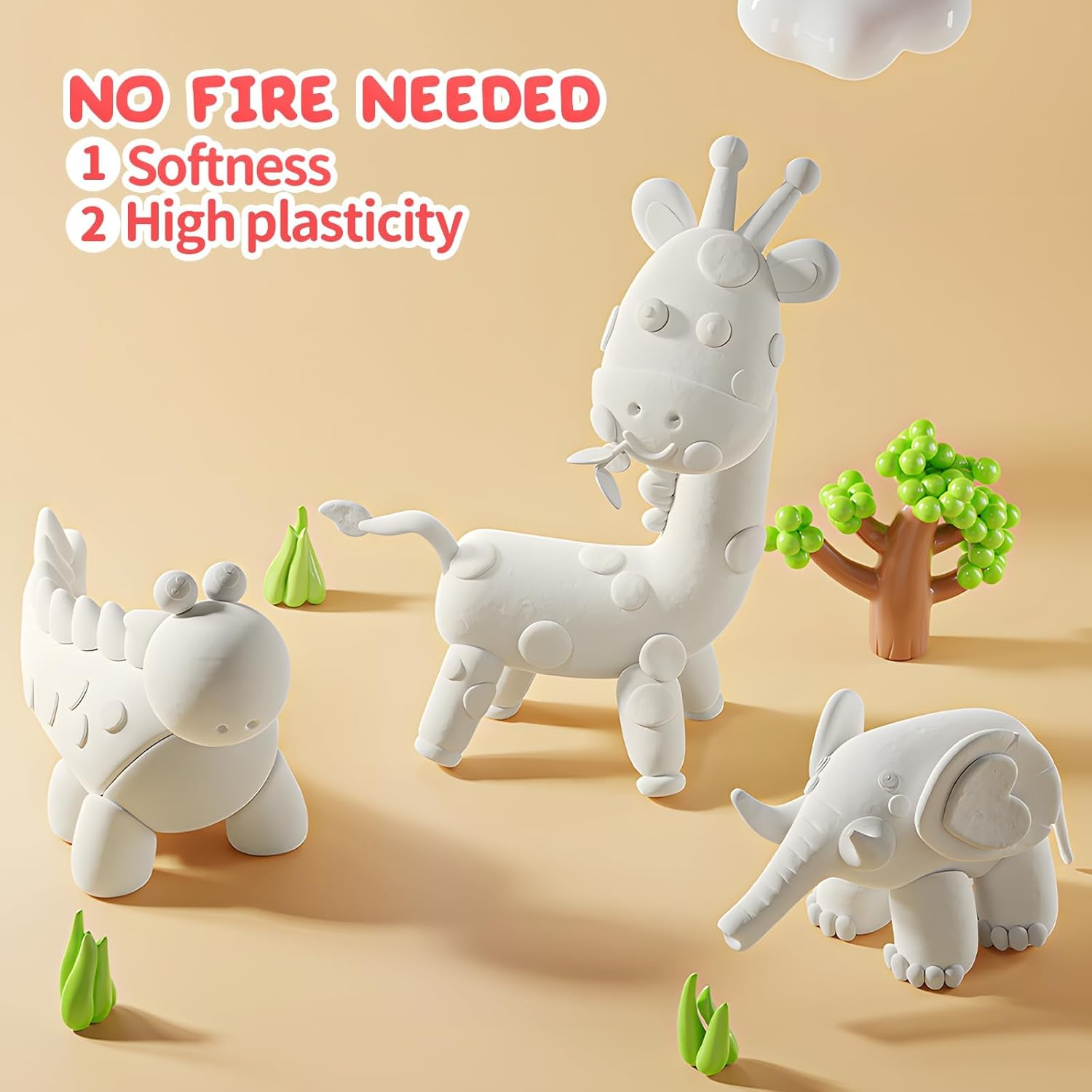 Skirfy Pottery Clay Air Dry Clay Kit,2.6Lb of Clay Paint with 6 Paint Pots&Paint Brush,Ceramic Clay Pottery Clay for Wheel,Clay Making Kit for Kids Art Craft for Kids 6+,White,Gray,Nature Color image number 2