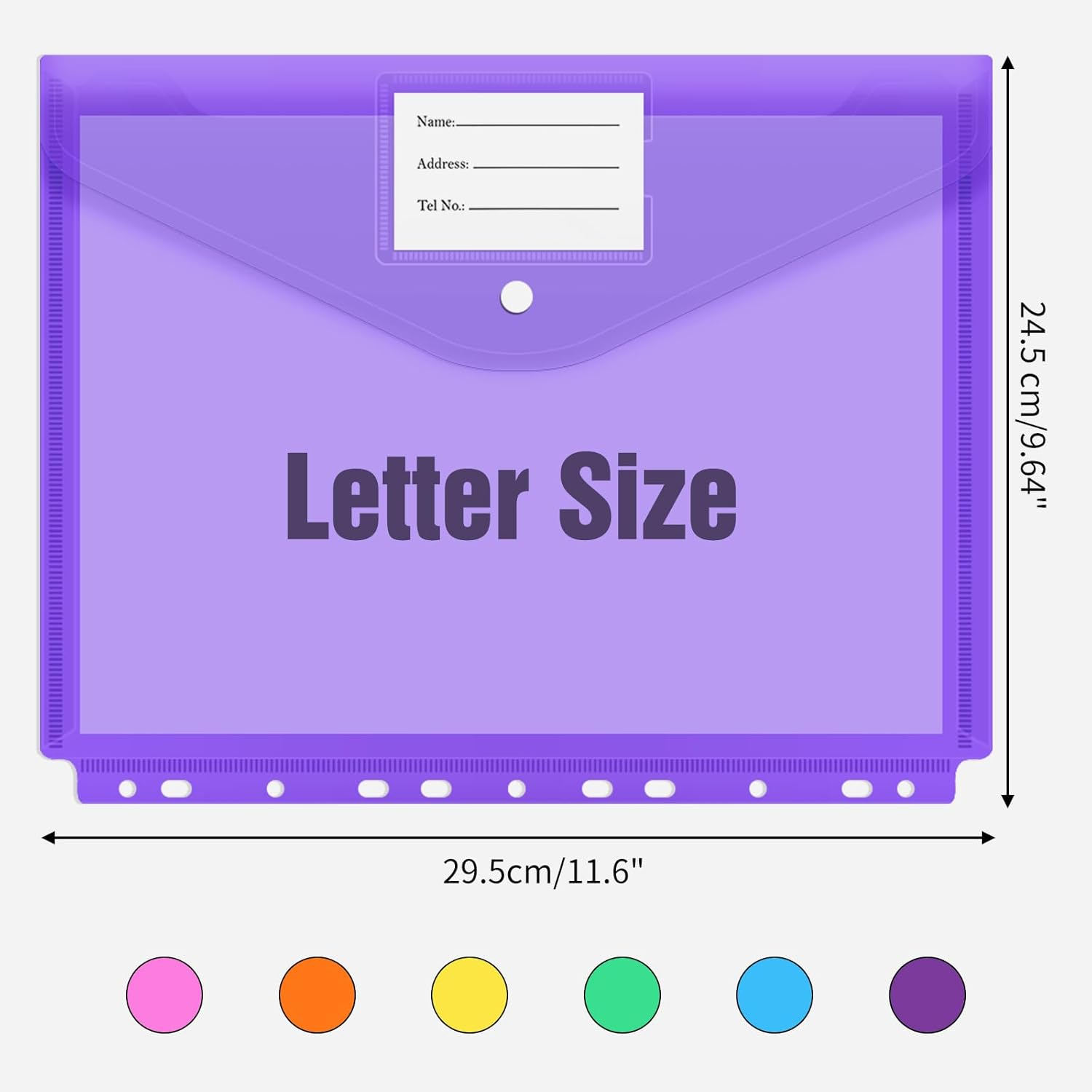 EOOUT 30Pcs Binder Pocket, Binder Pockets for 3 Ring, Binder Folders, 11 Holes, Letter Size, Snap Button Pouch with Label for School, Home and Office image number 5