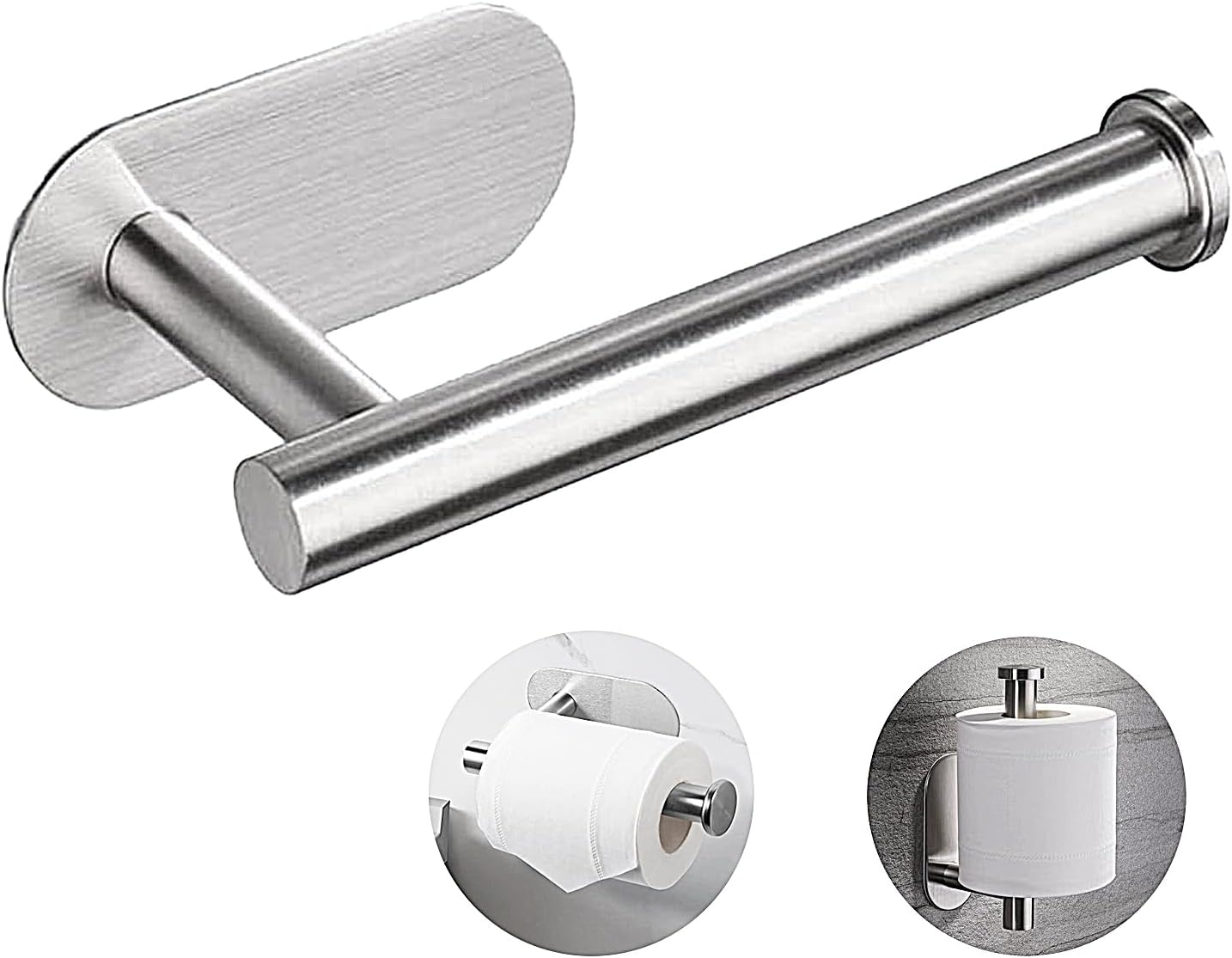 Toilet Paper Holder Self Adhesive - Kitchen Washroom Adhesive Toilet Roll Holder No Drilling for Bathroom Stick on Wall Stainless Steel Brushed (Sliver)