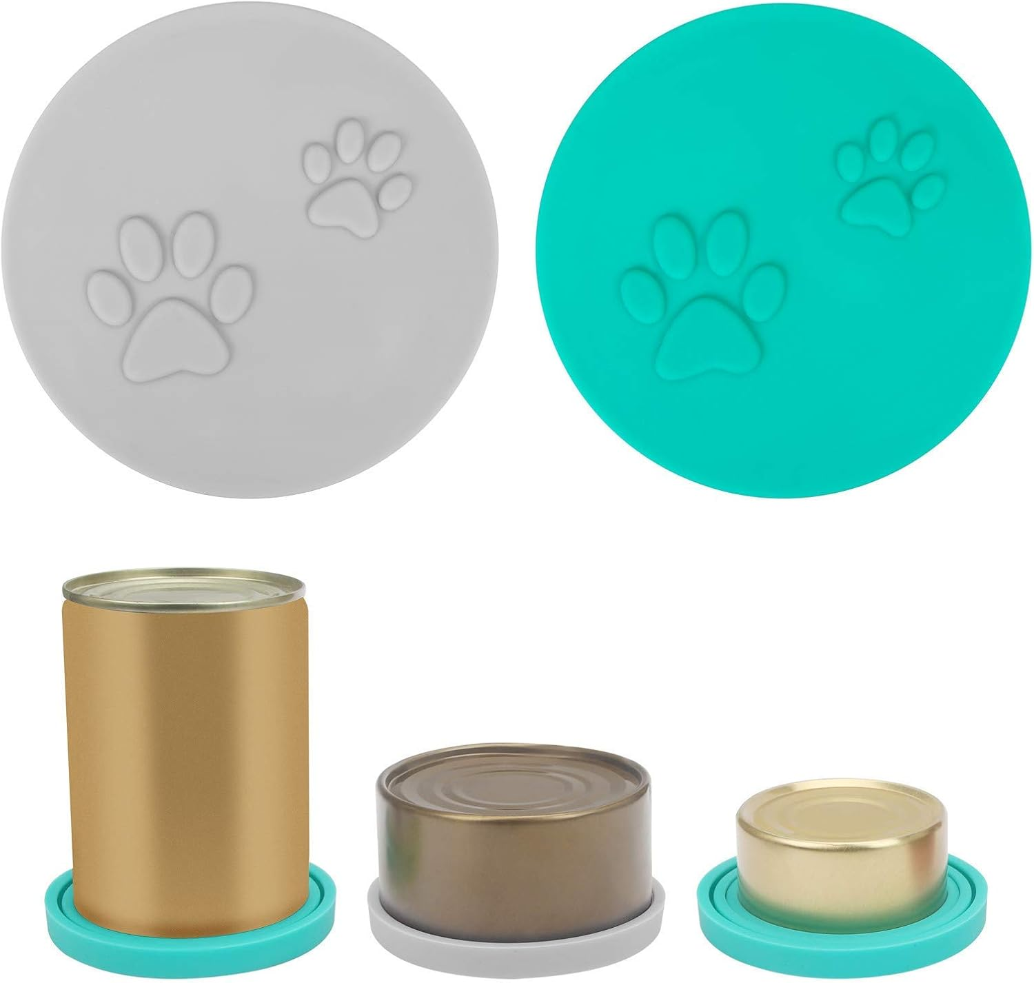 SLSON Pack of 2 Pet Food Can Lids with 2 Spoons and Cute Cat Paw Pattern for Canned Food for Dog and Cat Food, Fits Almost All Food Cans