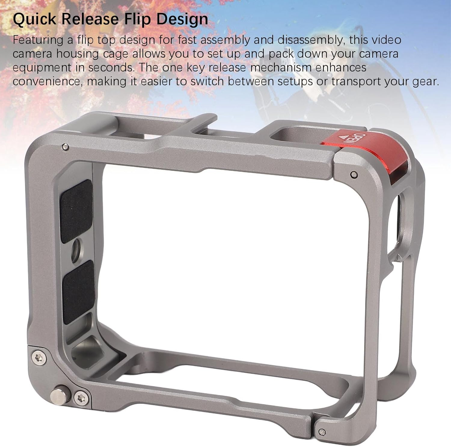 For 360 Ace Pro 2 Aluminum Frame Cage, Camera Protective Cage Lightweight Frame Housing for Video Cameras with Cold Shoe Interface, Quick Release Flip Design image number 3