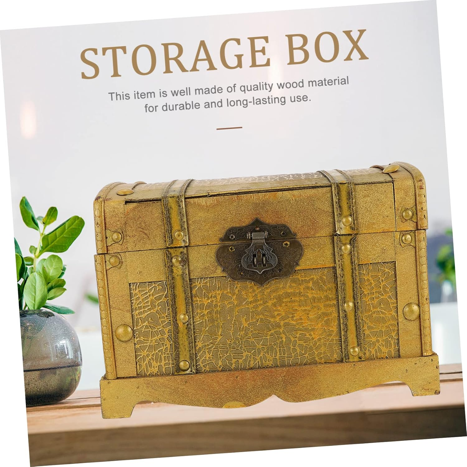 Wooden Pirate Treasure Chest Large Retro Vintage Storage Box Lock Decorative Jewelry Trinket Organizer for Home and Party image number 2