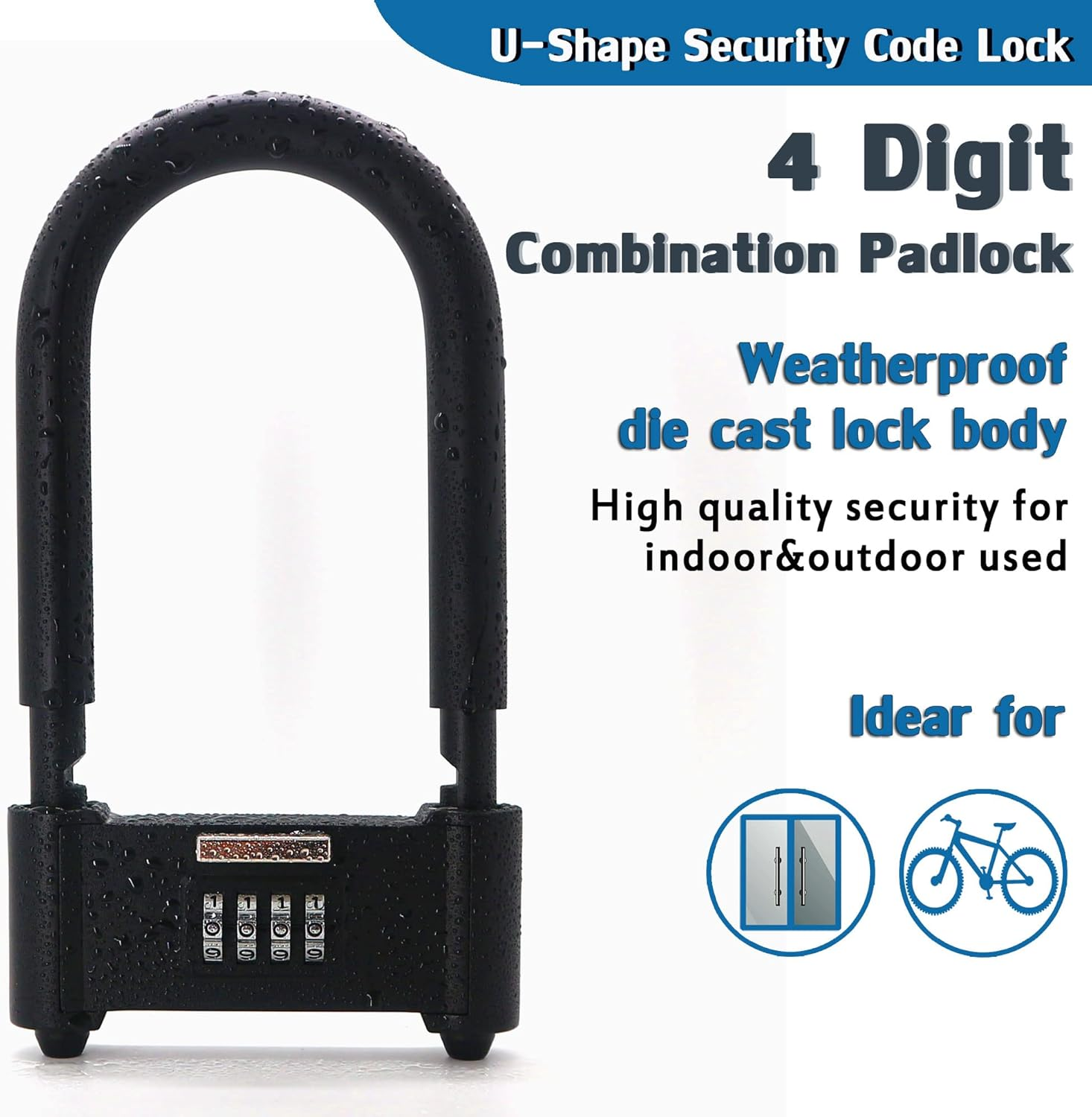 4 Digit Combination Padlock, Heavy Duty anti Theft U-Shape Security Code Lock with Adjustable Shackle,For Bicycles,E-Bike,Mountain Bike,Gates,Shed,Fence [Adjustable Range 120-140Mm] - X-Large(12.0*4.52") image number 4