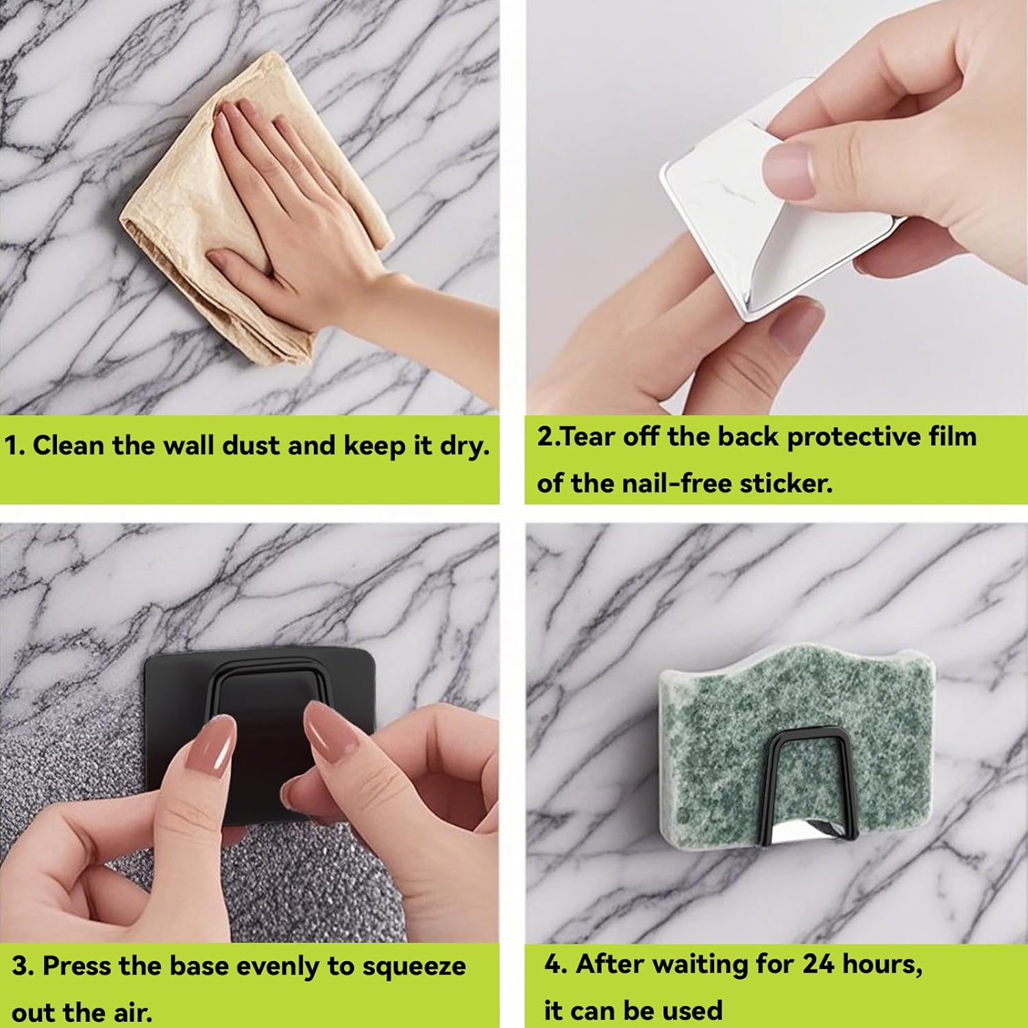 2 Pack Sponges Holders for Kitchen Cleaning, Dishwashing Sponge Drying Hooks under Sink Caddy Hanging Organizer Accessories (Black)