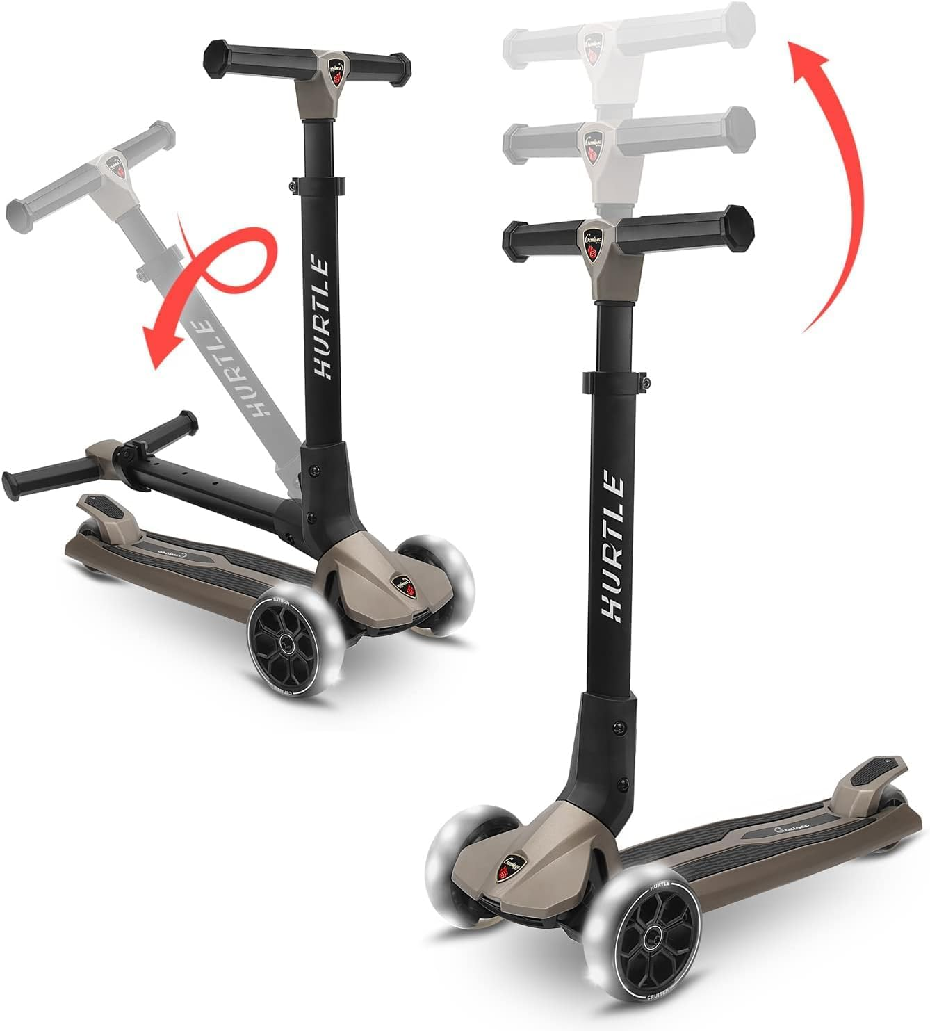 Hurtle 3 Wheeled Scooter for Kids - Foldable Stand Child Toddlers Toy Kick Scooters W/Built-In LED Wheel Lights, Anti-Slip Wide Deck, Adjustable Height, Great for Outdoor Fun image number 3